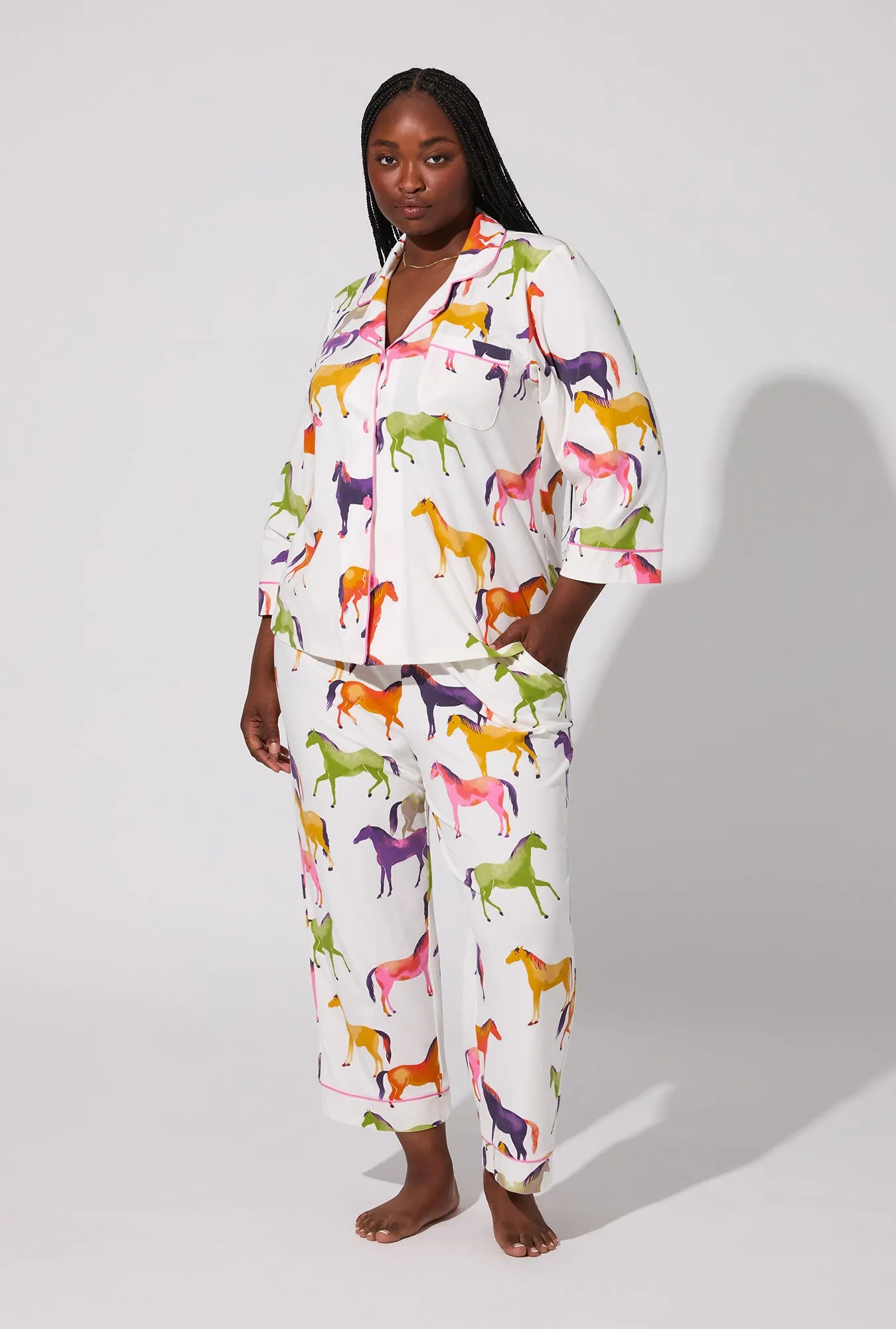 Equestrian Parade 3/4 Sleeve Classic Stretch Jersey Cropped PJ Set sold by BedHead product image thumbnail 4