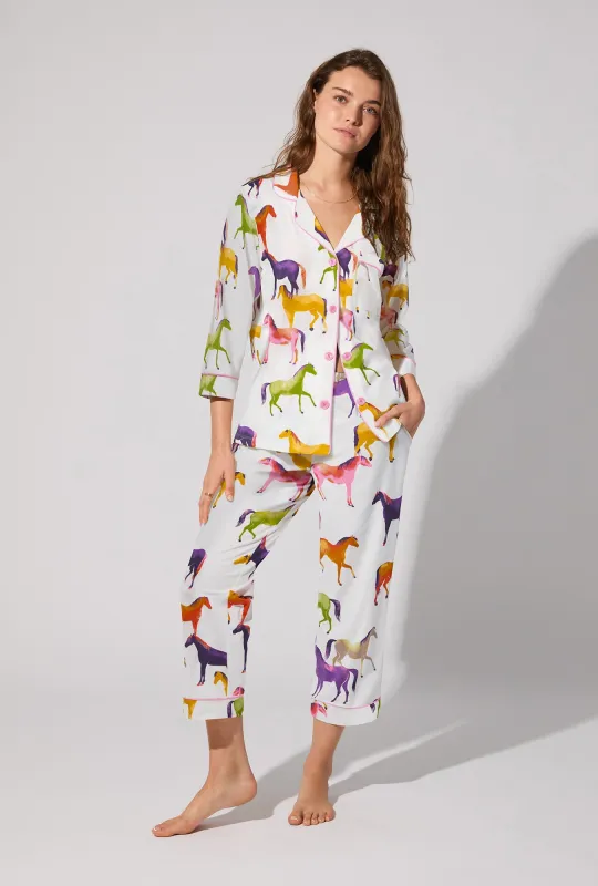 Equestrian Parade 3/4 Sleeve Classic Stretch Jersey Cropped PJ Set sold by BedHead