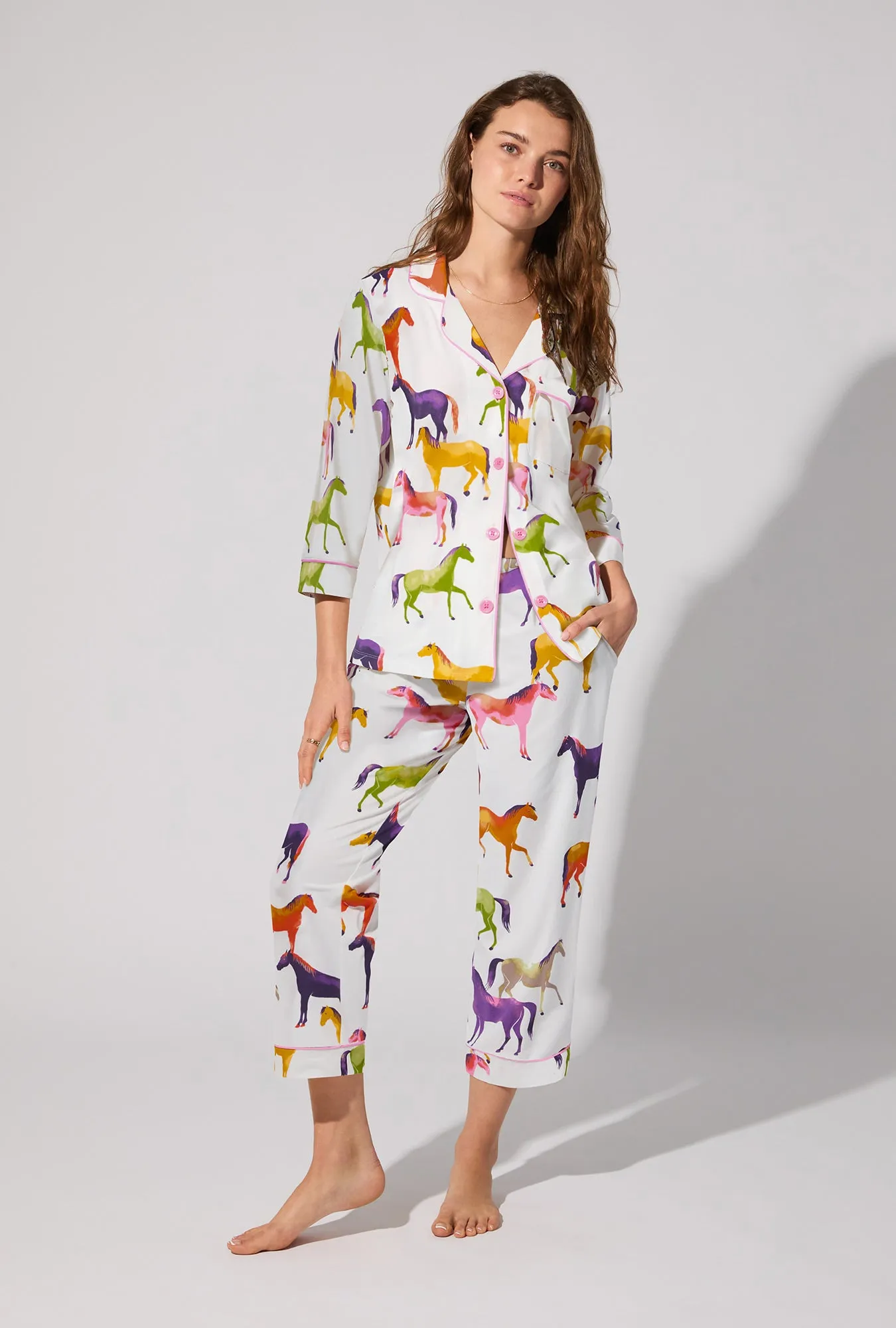 Equestrian Parade 3/4 Sleeve Classic Stretch Jersey Cropped PJ Set sold by BedHead