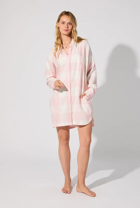 Checking In High Low Woven Portuguese Flannel Boyfriend Shirt sold by BedHead