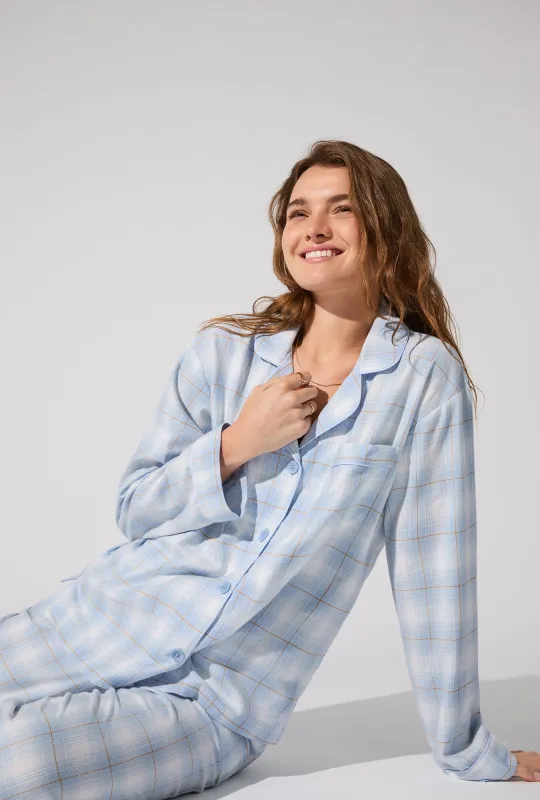 Blue Mountain Plaid Long Sleeve Classic Woven Portuguese Flannel PJ Set sold by BedHead