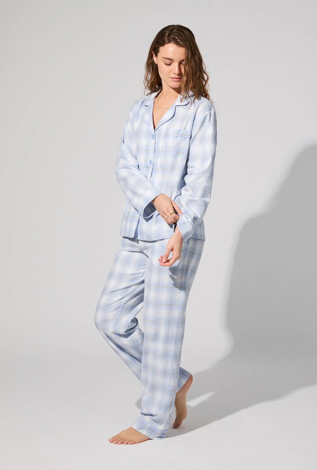 Blue Mountain Plaid Long Sleeve Classic Woven Portuguese Flannel PJ Set sold by BedHead product image thumbnail 3