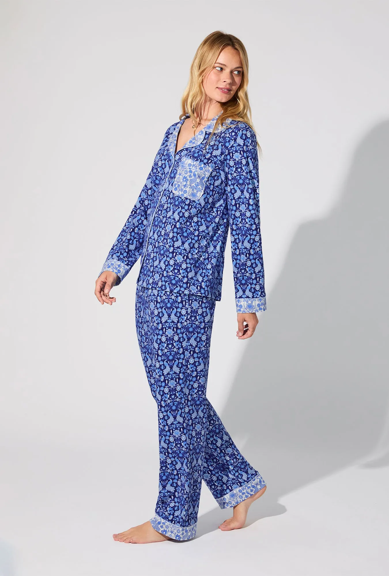Bloomscape Blue Long Sleeve Classic Stretch Jersey PJ Set sold by BedHead product image thumbnail 3