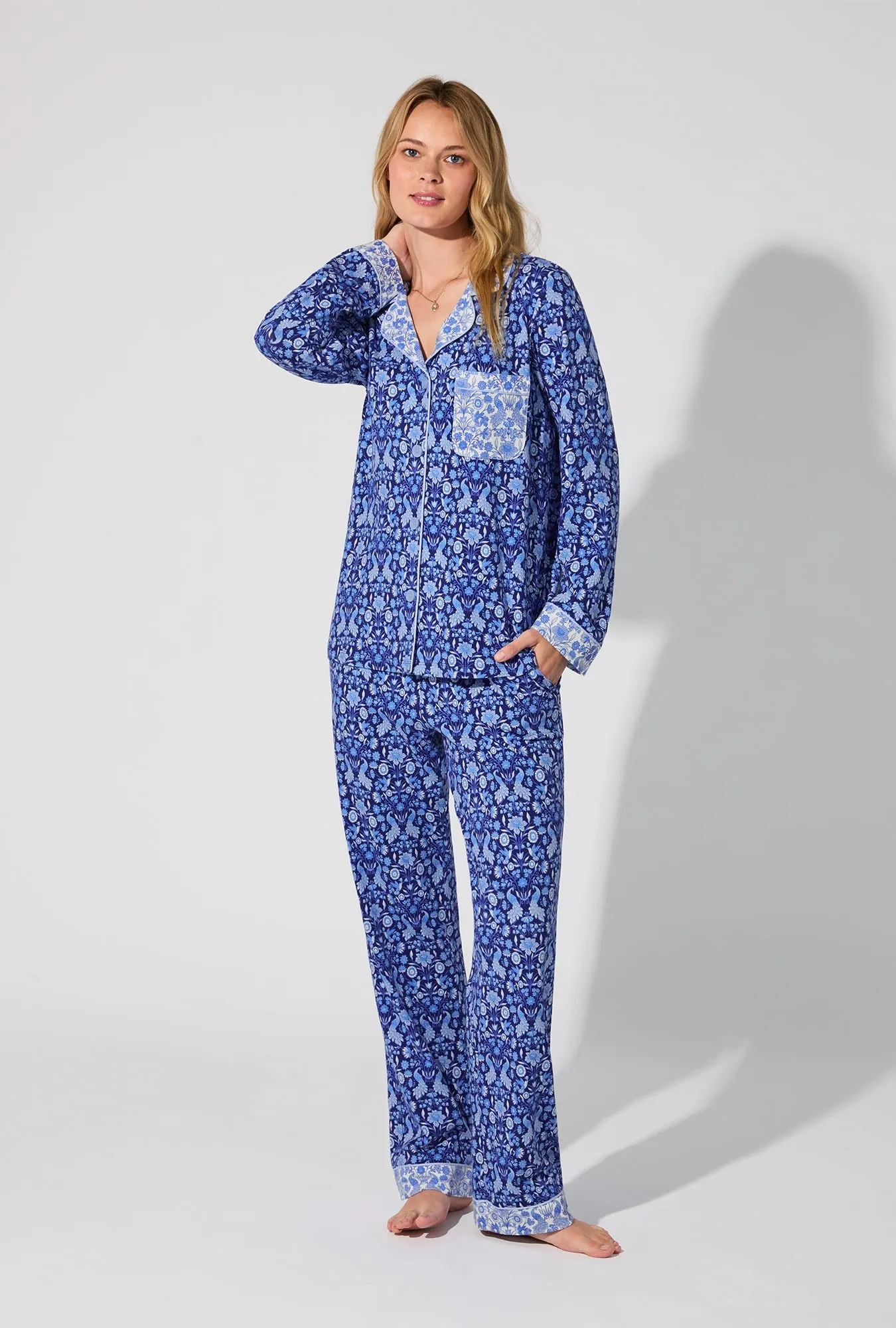 Bloomscape Blue Long Sleeve Classic Stretch Jersey PJ Set sold by BedHead product image thumbnail 2