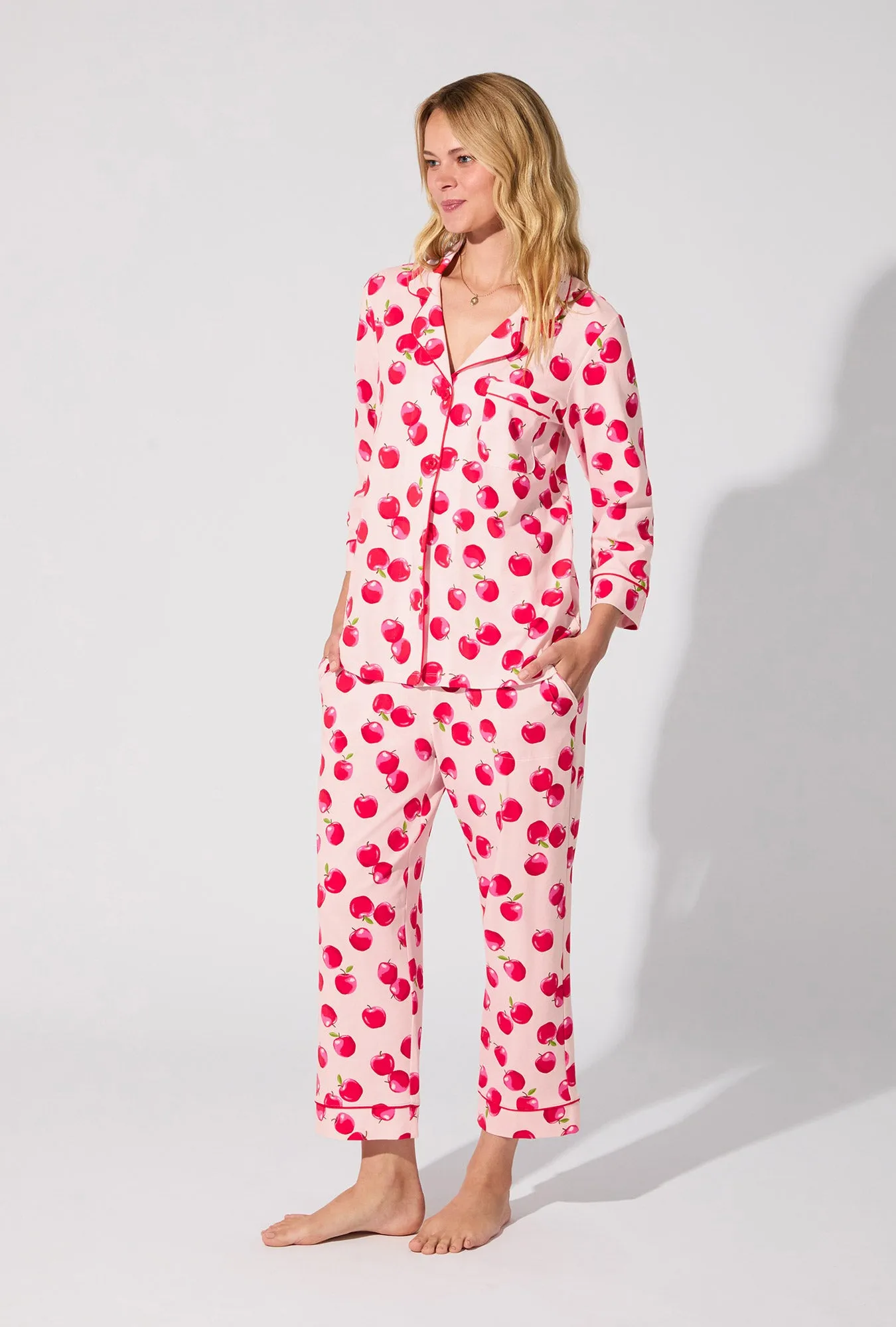An Apple A Day 3/4 Sleeve Classic Stretch Jersey Cropped PJ Set sold by BedHead product image thumbnail 3