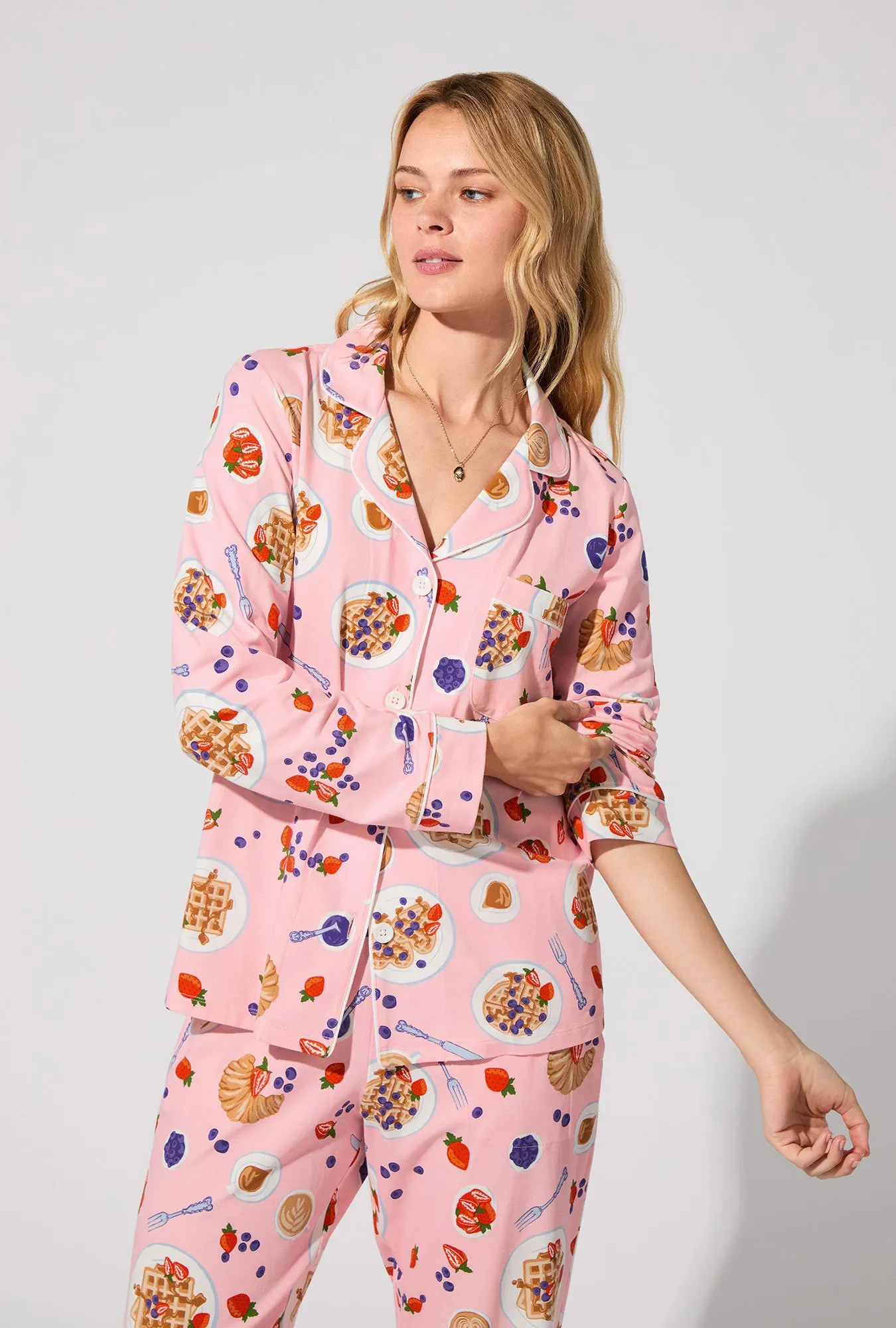 Waffle Brunch Long Sleeve Classic Stretch Jersey PJ Set sold by BedHead
