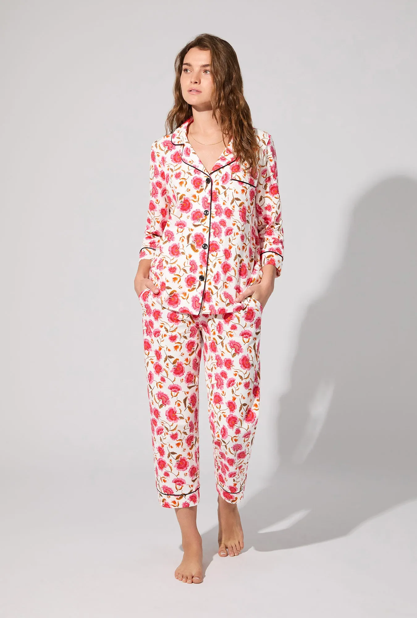 Fantasia Floral 3/4 Sleeve Classic Stretch Jersey Cropped PJ Set sold by BedHead
