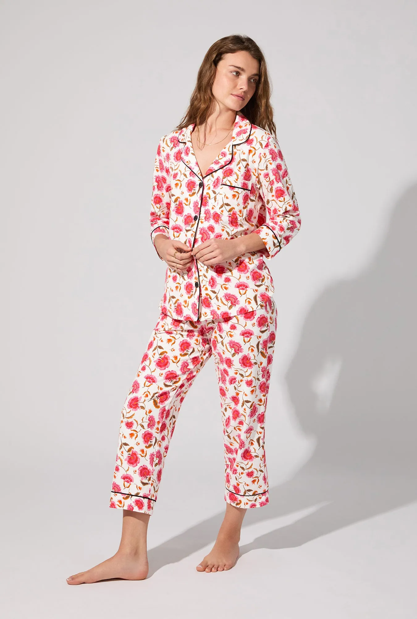 Fantasia Floral 3/4 Sleeve Classic Stretch Jersey Cropped PJ Set sold by BedHead product image thumbnail 2
