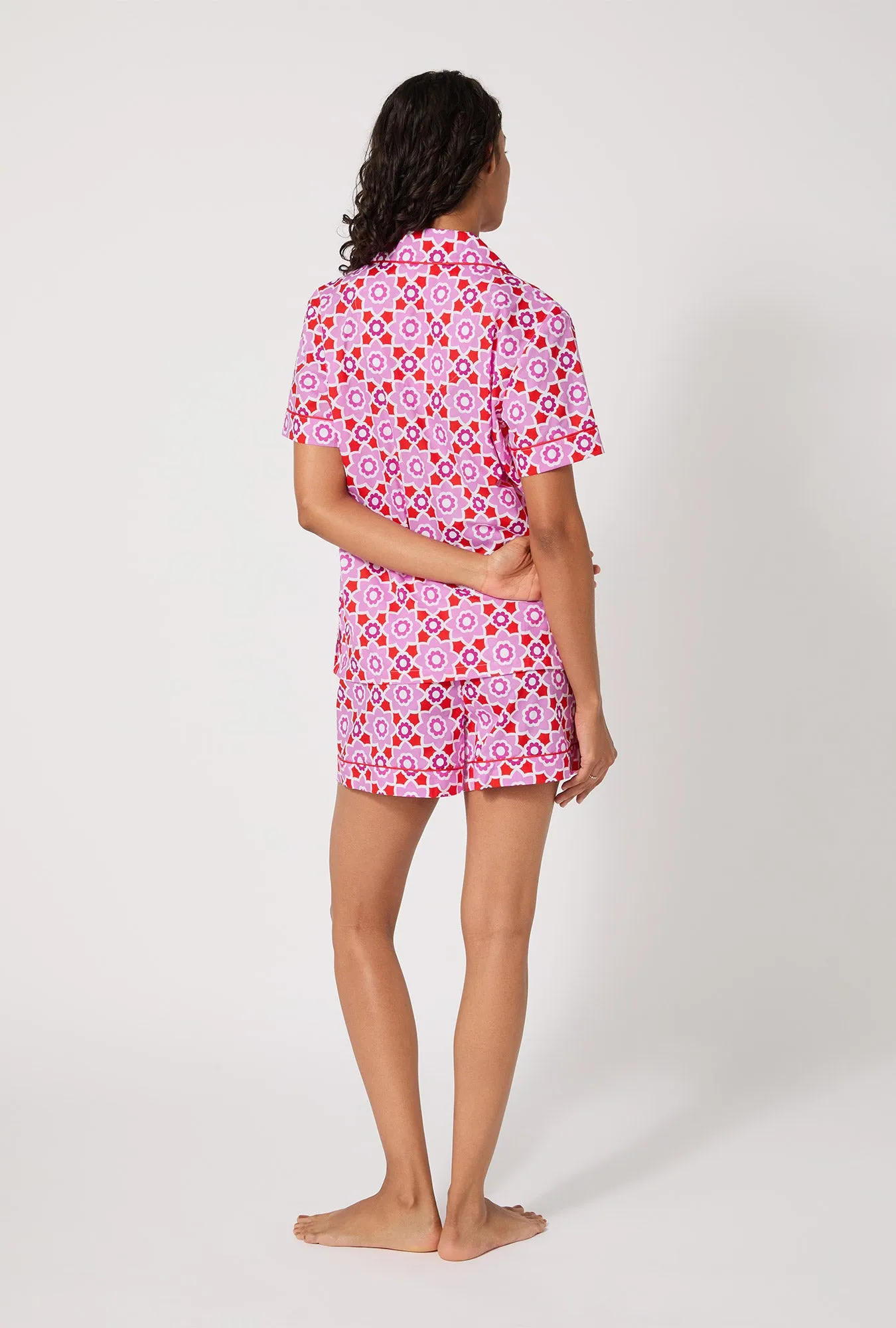 BedHead X Trina Turk Mosaic Tile Short Sleeve Classic Shorty Woven Cotton Poplin PJ Set sold by BedHead product image thumbnail 3