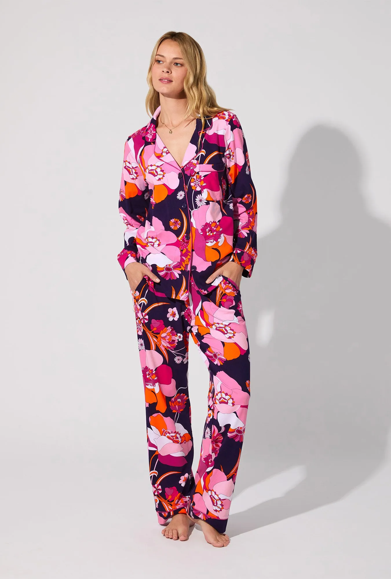 BedHead X Trina Turk Floral Medley Long Sleeve Classic Stretch Jersey PJ Set sold by BedHead