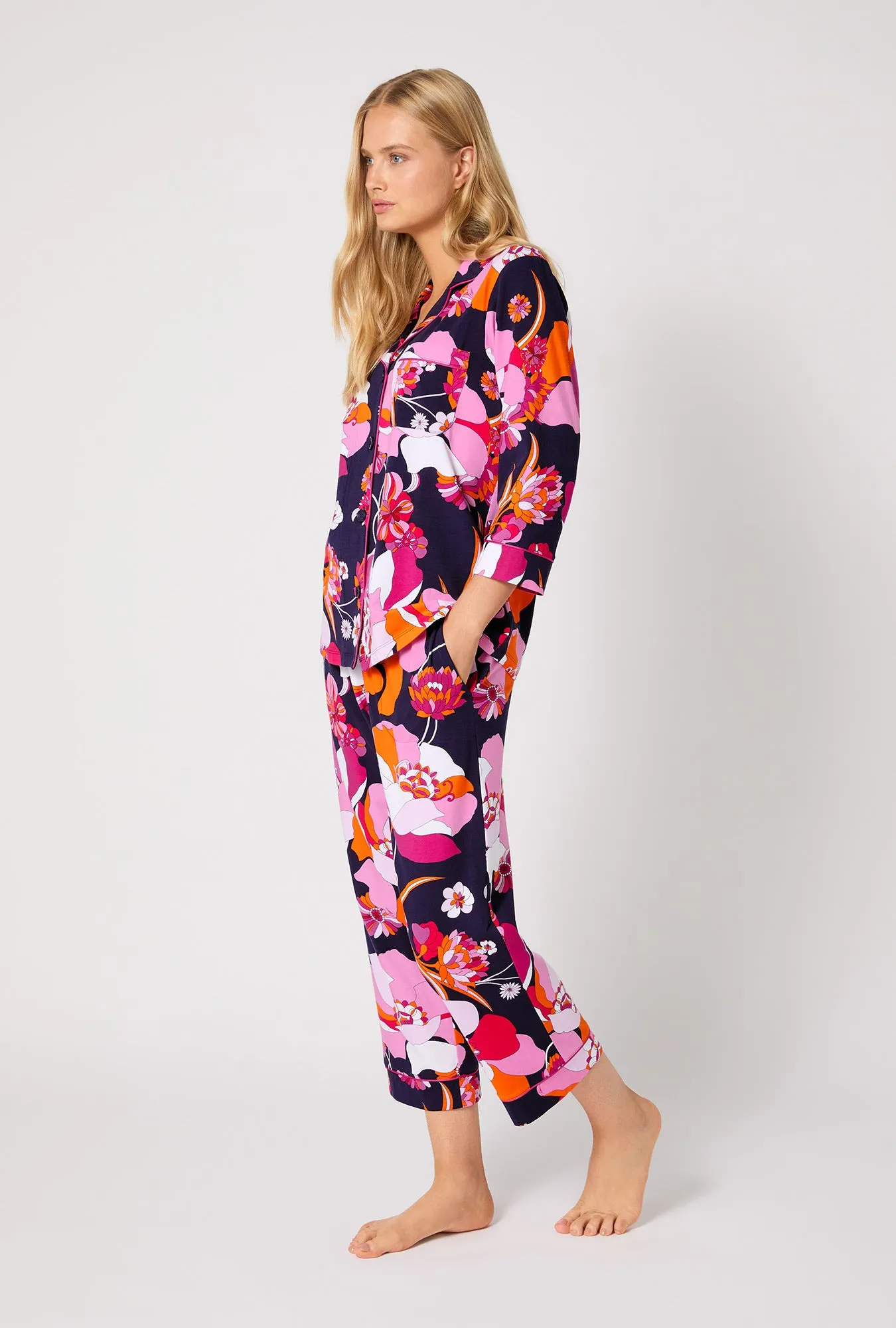 BedHead X Trina Turk Floral Medley 3/4 Sleeve Classic Stretch Jersey Cropped PJ Set sold by BedHead product image thumbnail 2