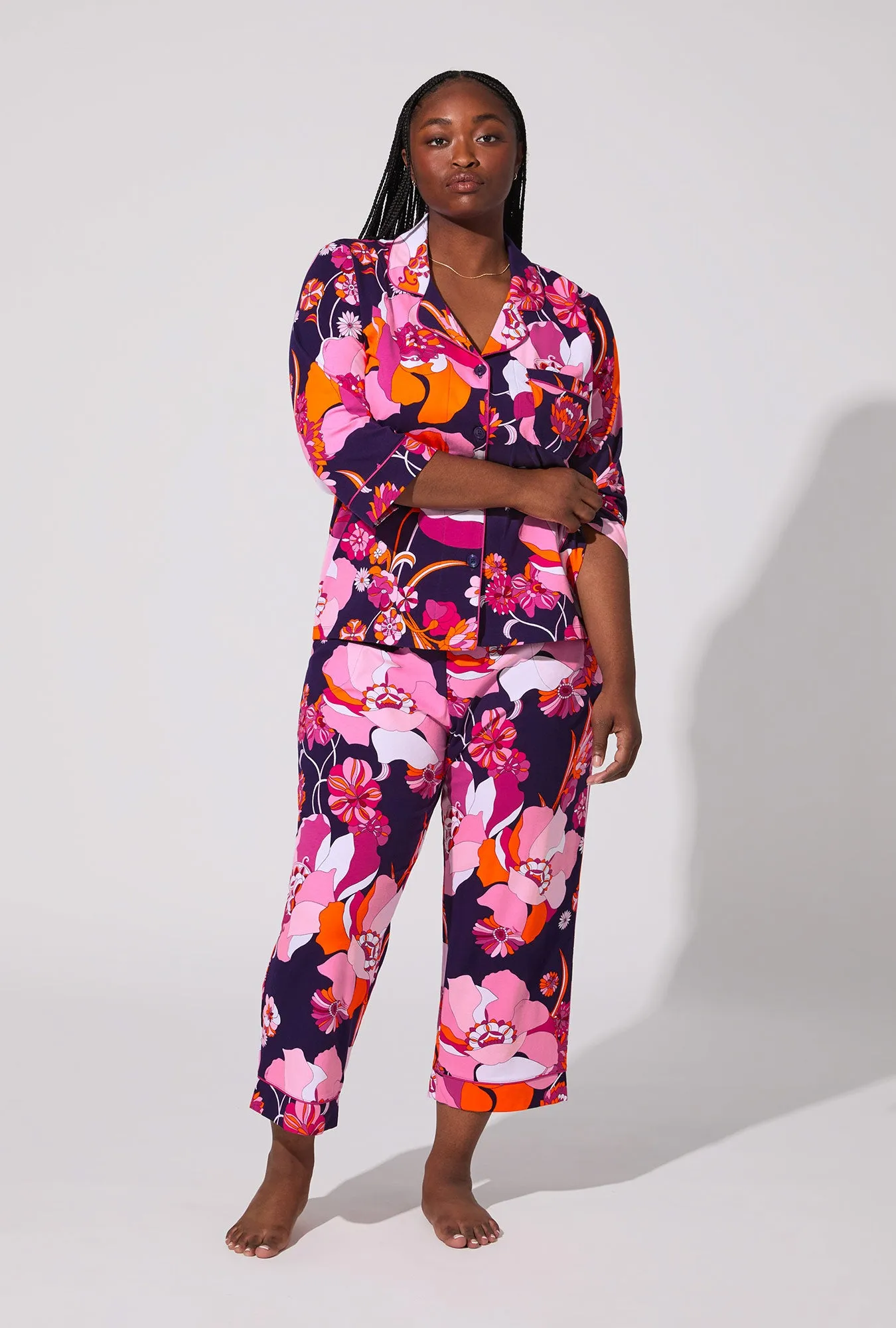 BedHead X Trina Turk Floral Medley 3/4 Sleeve Classic Stretch Jersey Cropped PJ Set sold by BedHead product image thumbnail 5