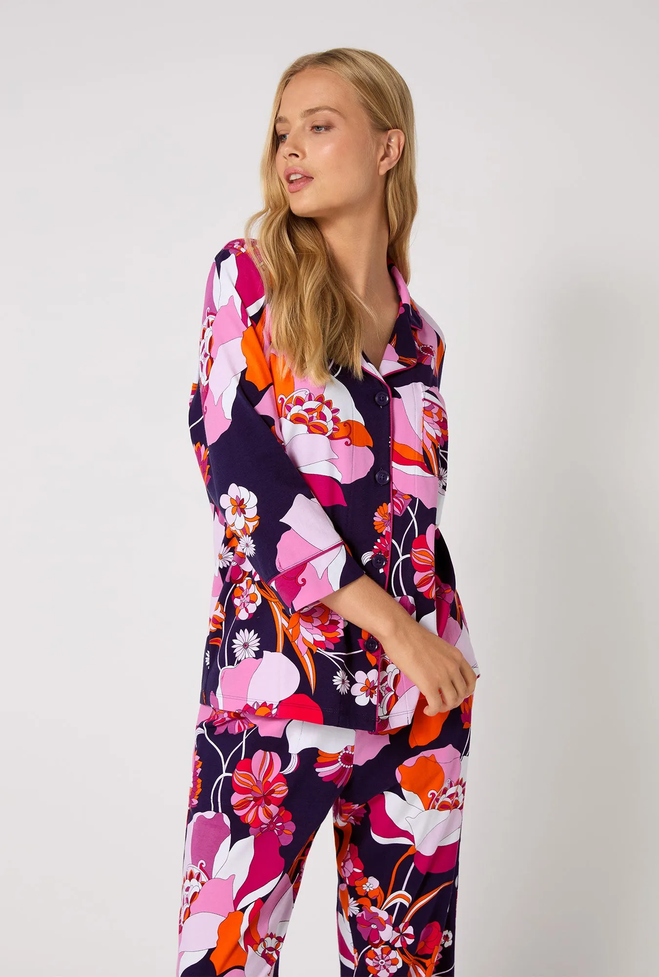 BedHead X Trina Turk Floral Medley 3/4 Sleeve Classic Stretch Jersey Cropped PJ Set sold by BedHead product image thumbnail 4