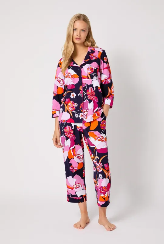 BedHead X Trina Turk Floral Medley 3/4 Sleeve Classic Stretch Jersey Cropped PJ Set sold by BedHead
