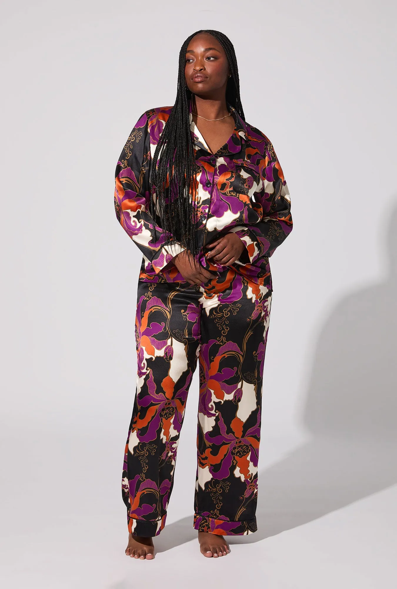 BedHead X Trina Turk Fall Floral Long Sleeve Classic Washable Silk PJ Set sold by BedHead product image thumbnail 4