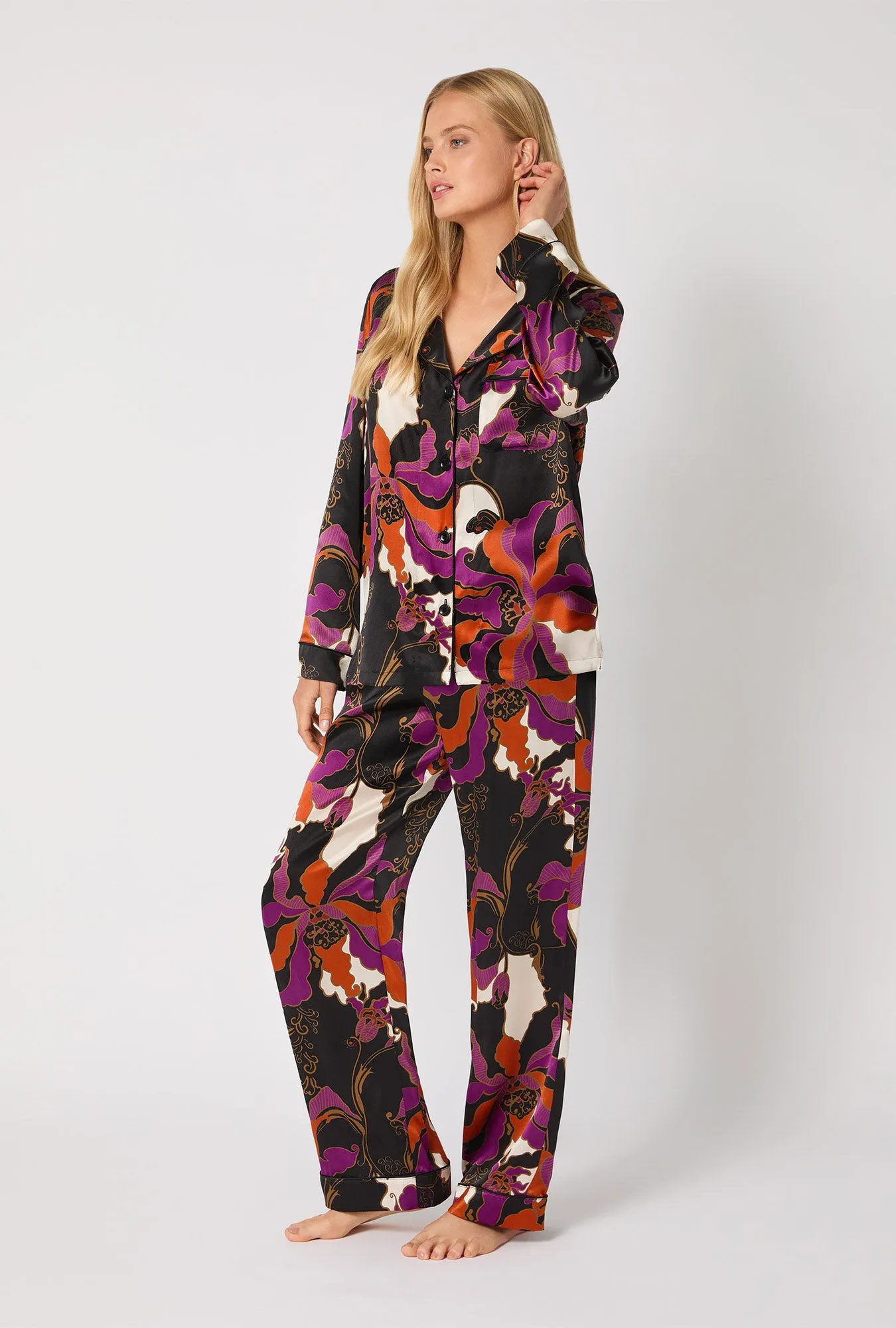BedHead X Trina Turk Fall Floral Long Sleeve Classic Washable Silk PJ Set sold by BedHead product image thumbnail 2