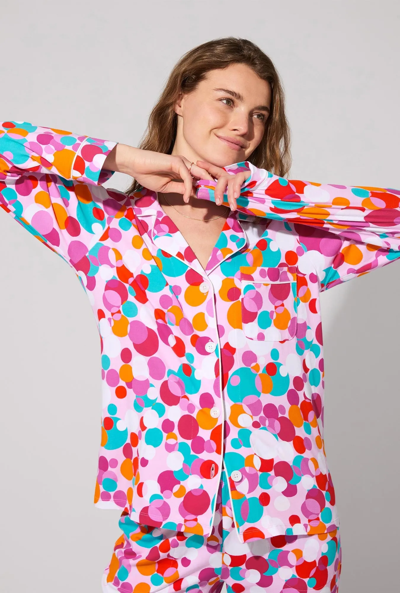 BedHead X Trina Turk Bubble Dots Long Sleeve Classic Stretch Jersey PJ Set sold by BedHead