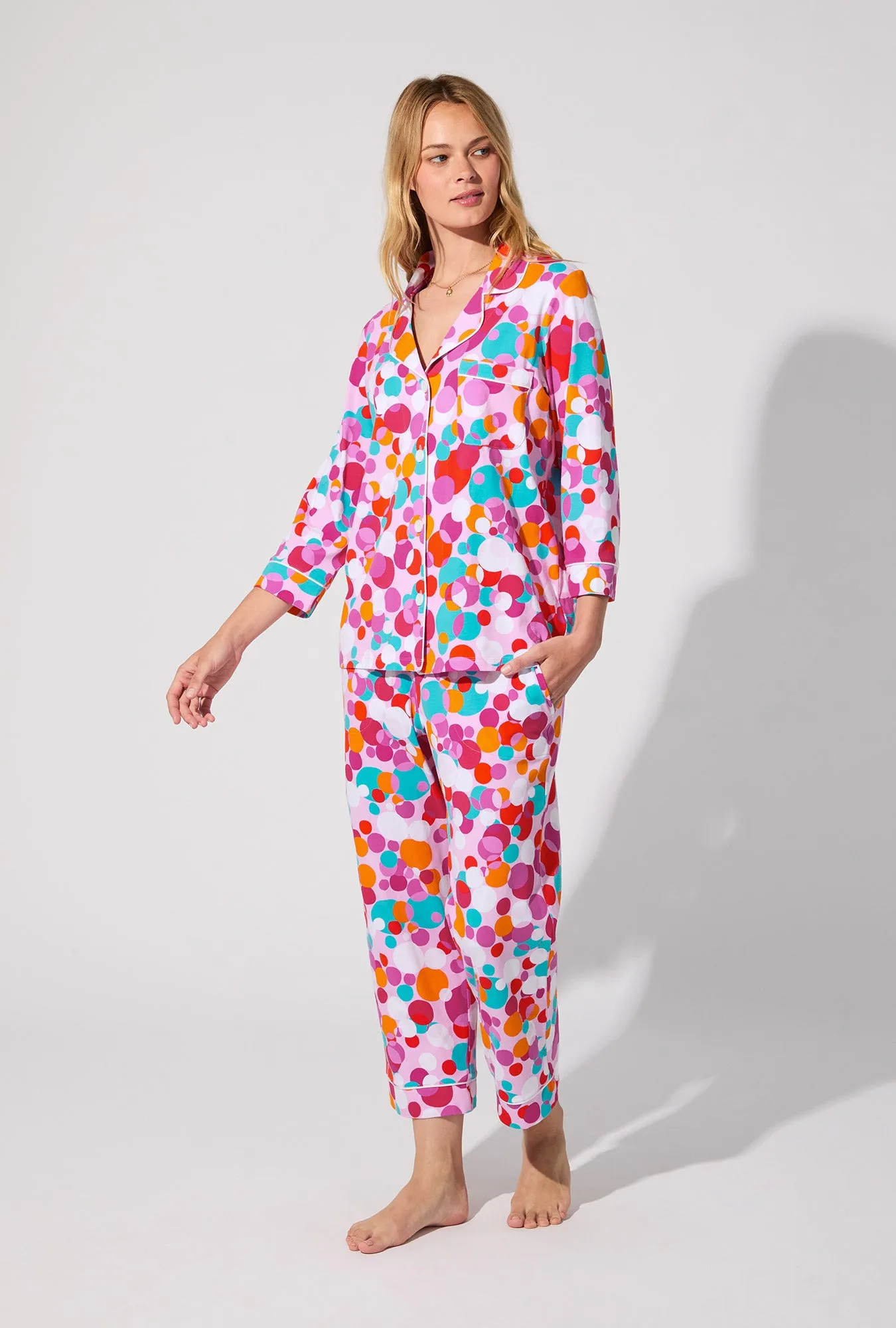 BedHead X Trina Turk Bubble Dots 3/4 Sleeve Classic Stretch Jersey Cropped PJ Set sold by BedHead product image thumbnail 3