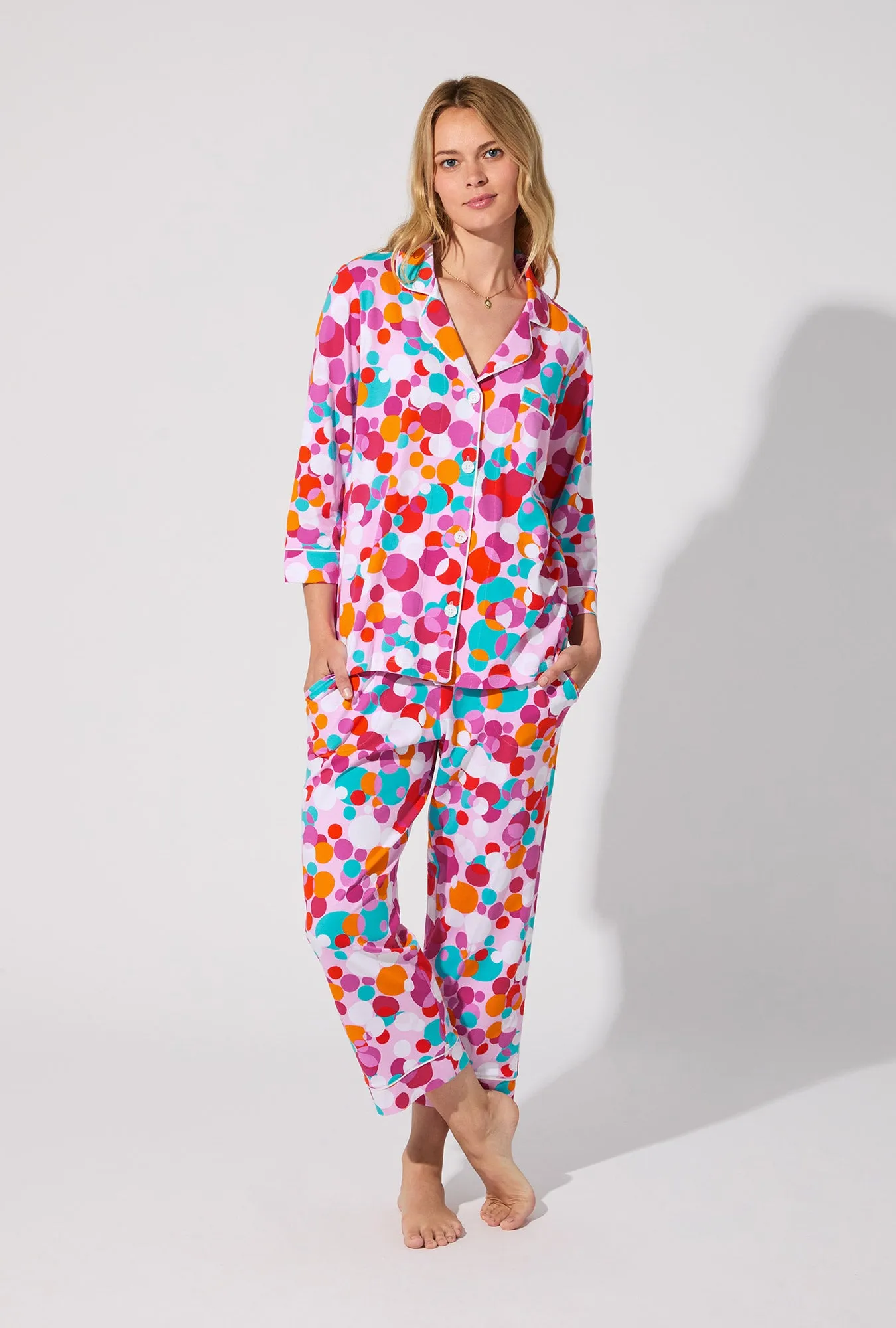 BedHead X Trina Turk Bubble Dots 3/4 Sleeve Classic Stretch Jersey Cropped PJ Set sold by BedHead product image thumbnail 2