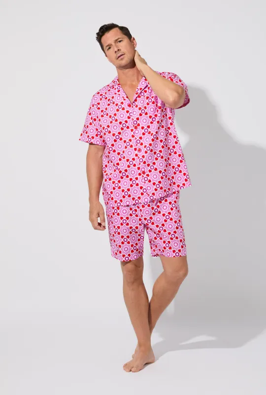 BedHead X Mr. Turk Mosaic Tile Men's Short Sleeve Woven Cotton Poplin Short PJ Set sold by BedHead