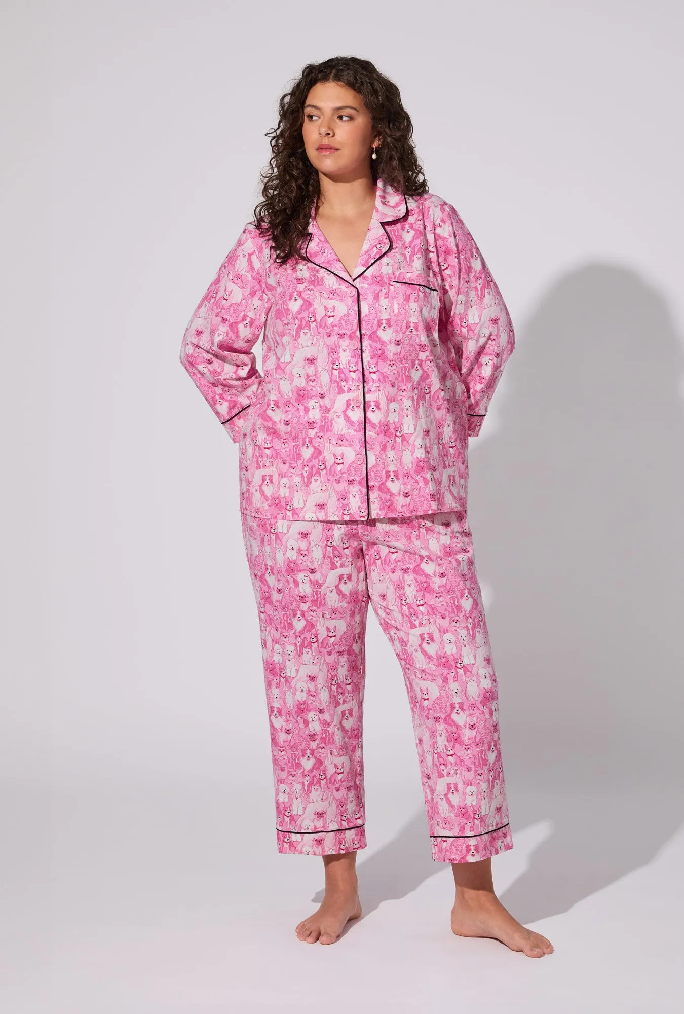 Paw-fectly Pink 3/4 Sleeve Classic Stretch Jersey Cropped PJ Set sold by BedHead product image thumbnail 4