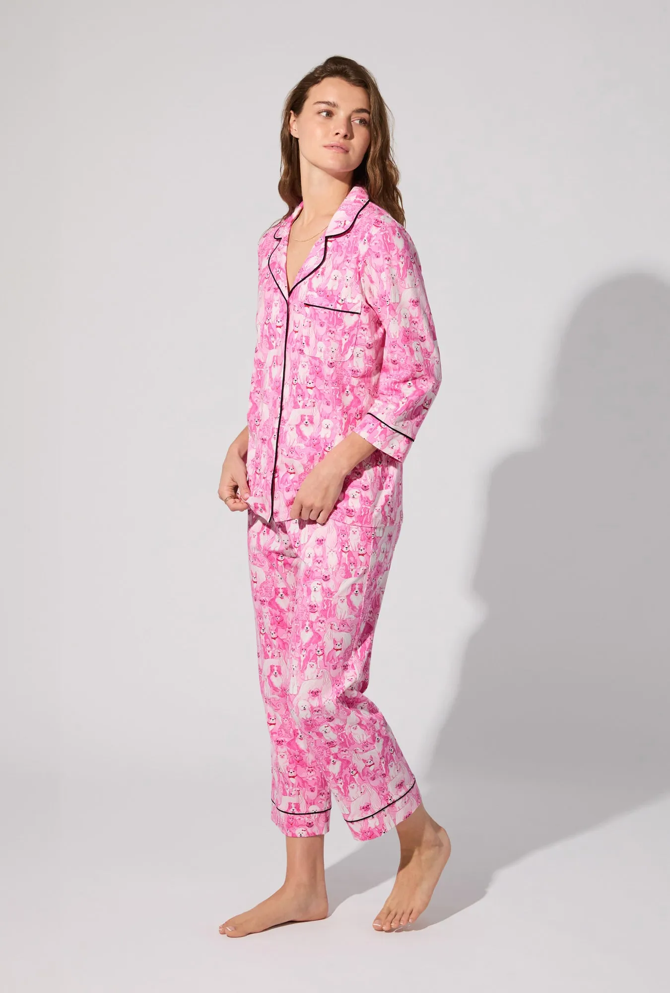 Paw-fectly Pink 3/4 Sleeve Classic Stretch Jersey Cropped PJ Set sold by BedHead product image thumbnail 2