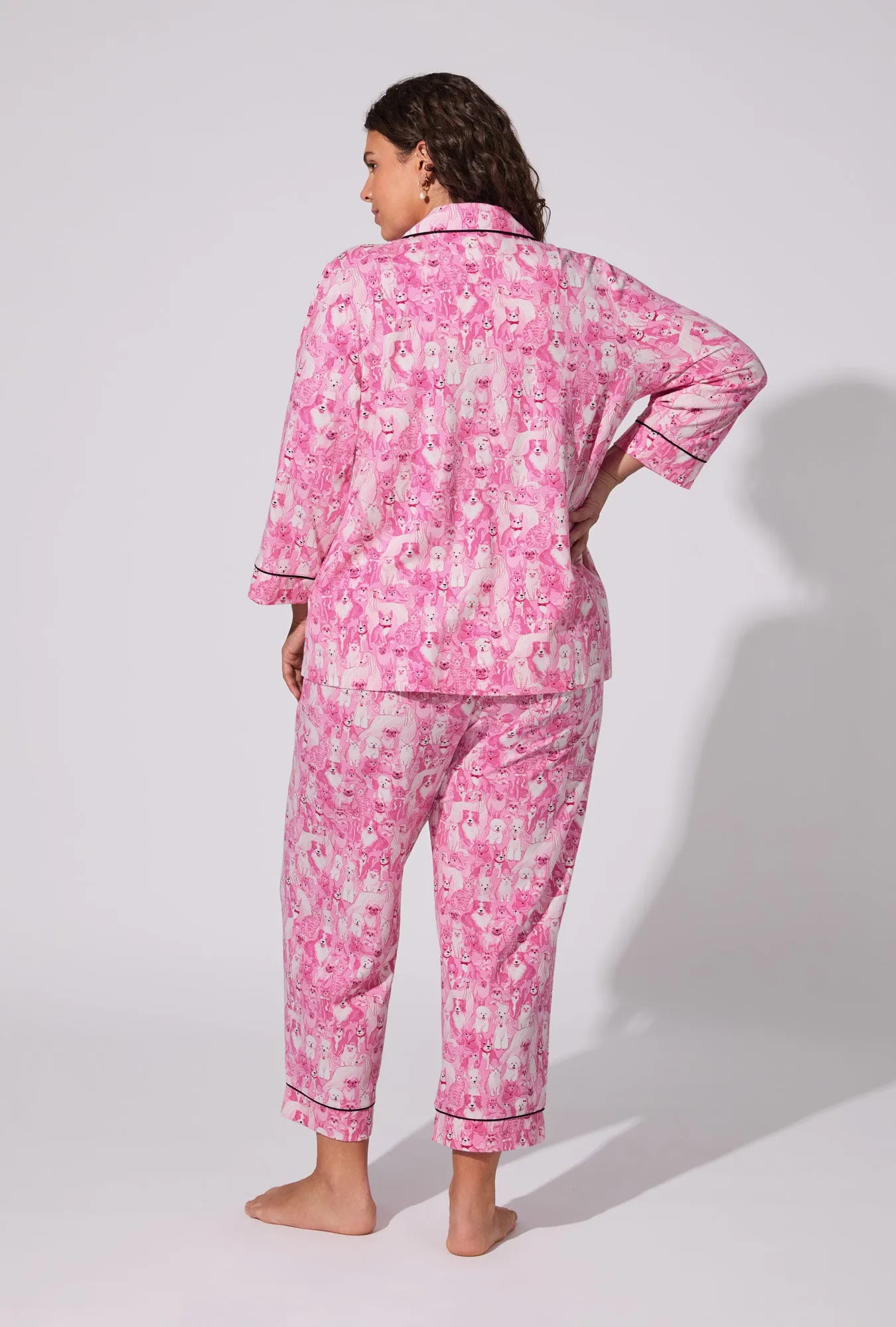Paw-fectly Pink 3/4 Sleeve Classic Stretch Jersey Cropped PJ Set sold by BedHead product image thumbnail 5
