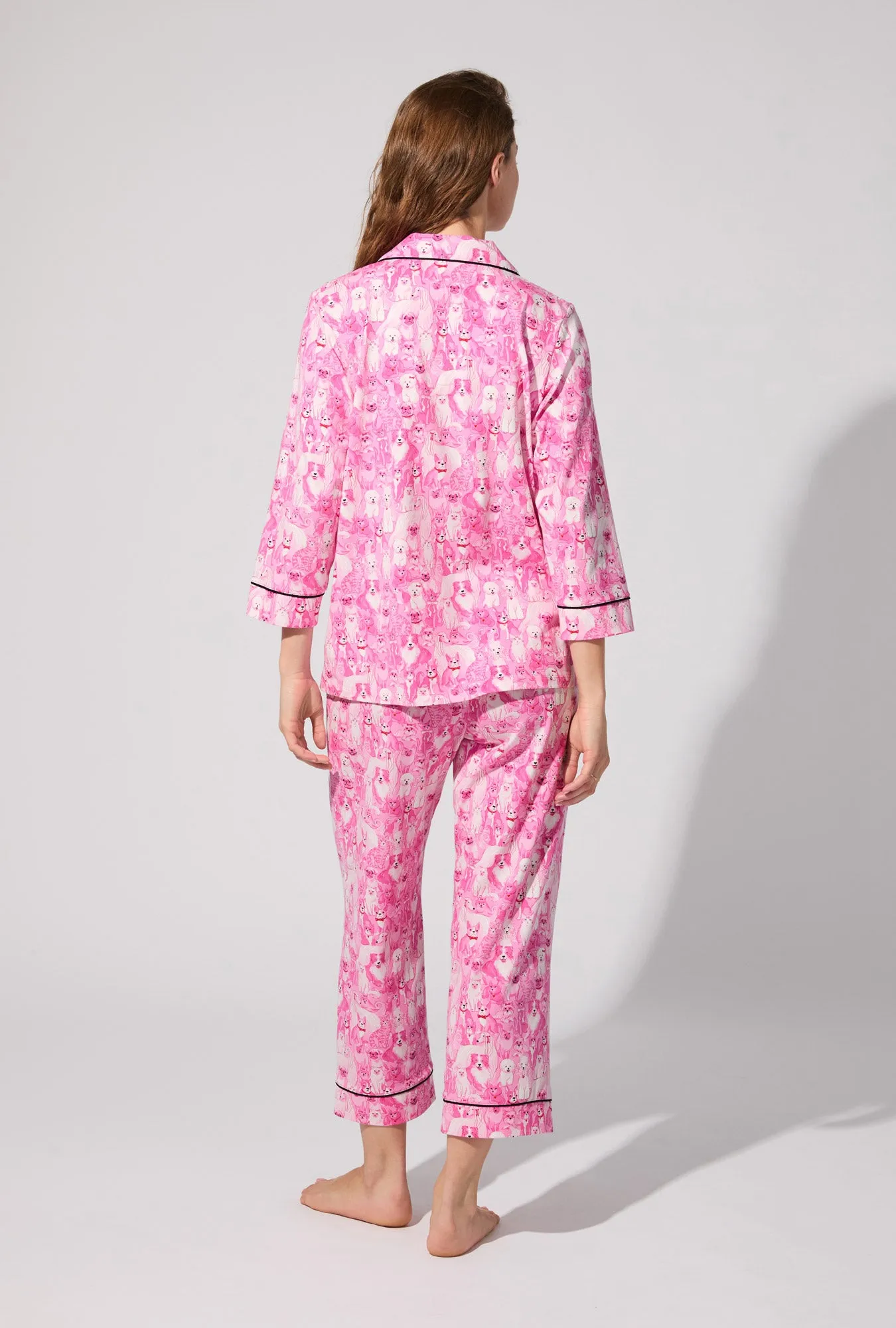 Paw-fectly Pink 3/4 Sleeve Classic Stretch Jersey Cropped PJ Set sold by BedHead product image thumbnail 3