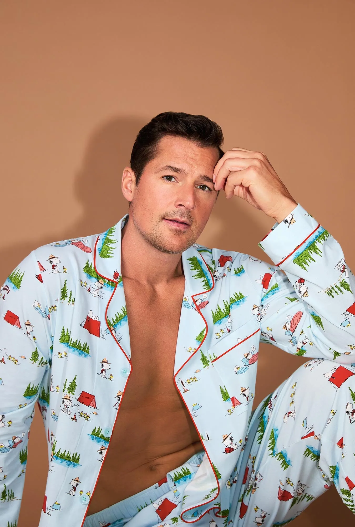 Peanuts® Camp Snoopy Men's Long Sleeve Classic Stretch Jersey PJ Set sold by BedHead