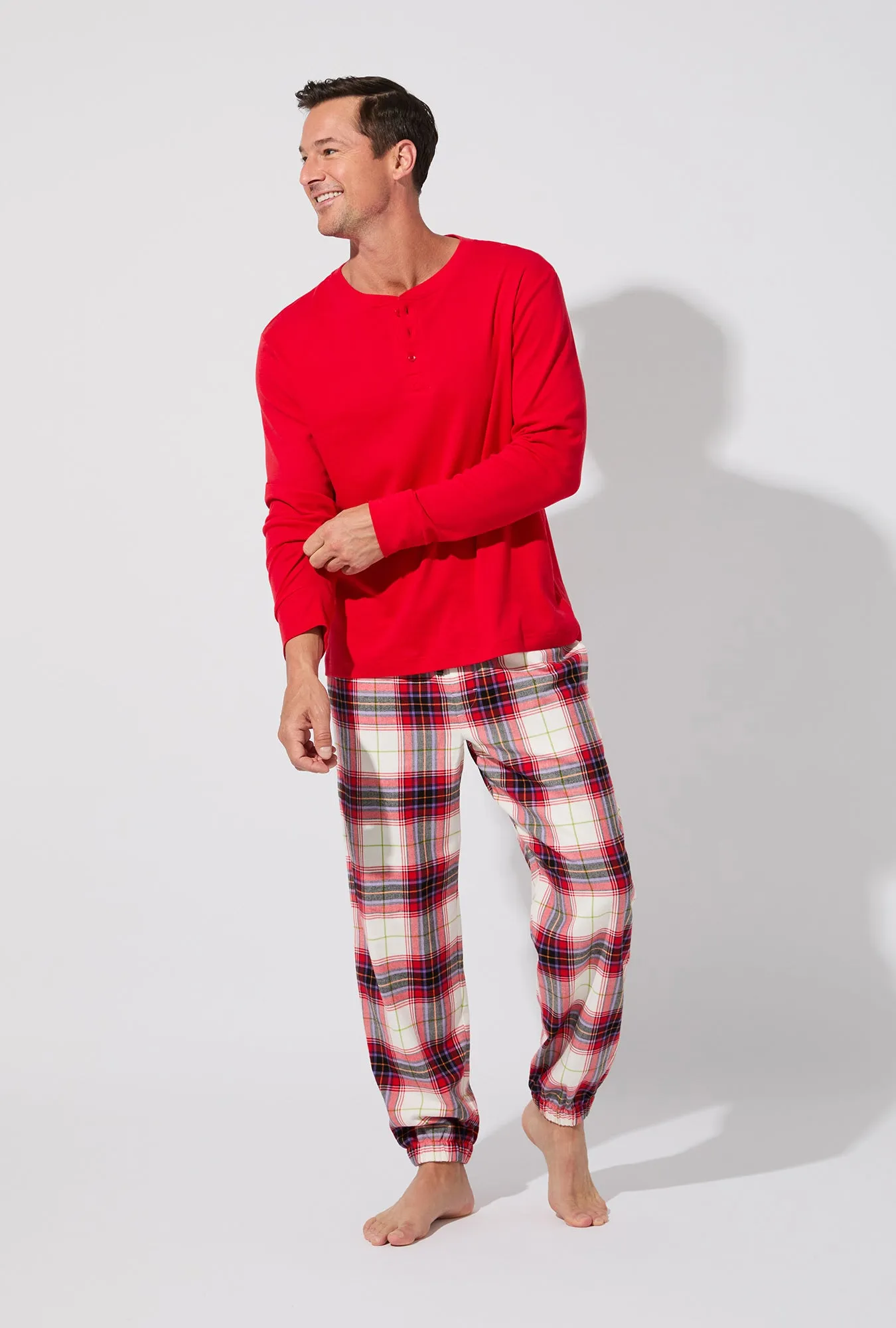 Equestrian Plaid Long Sleeve Henley And Jogger Woven Portuguese Flannel PJ Set sold by BedHead product image thumbnail 2