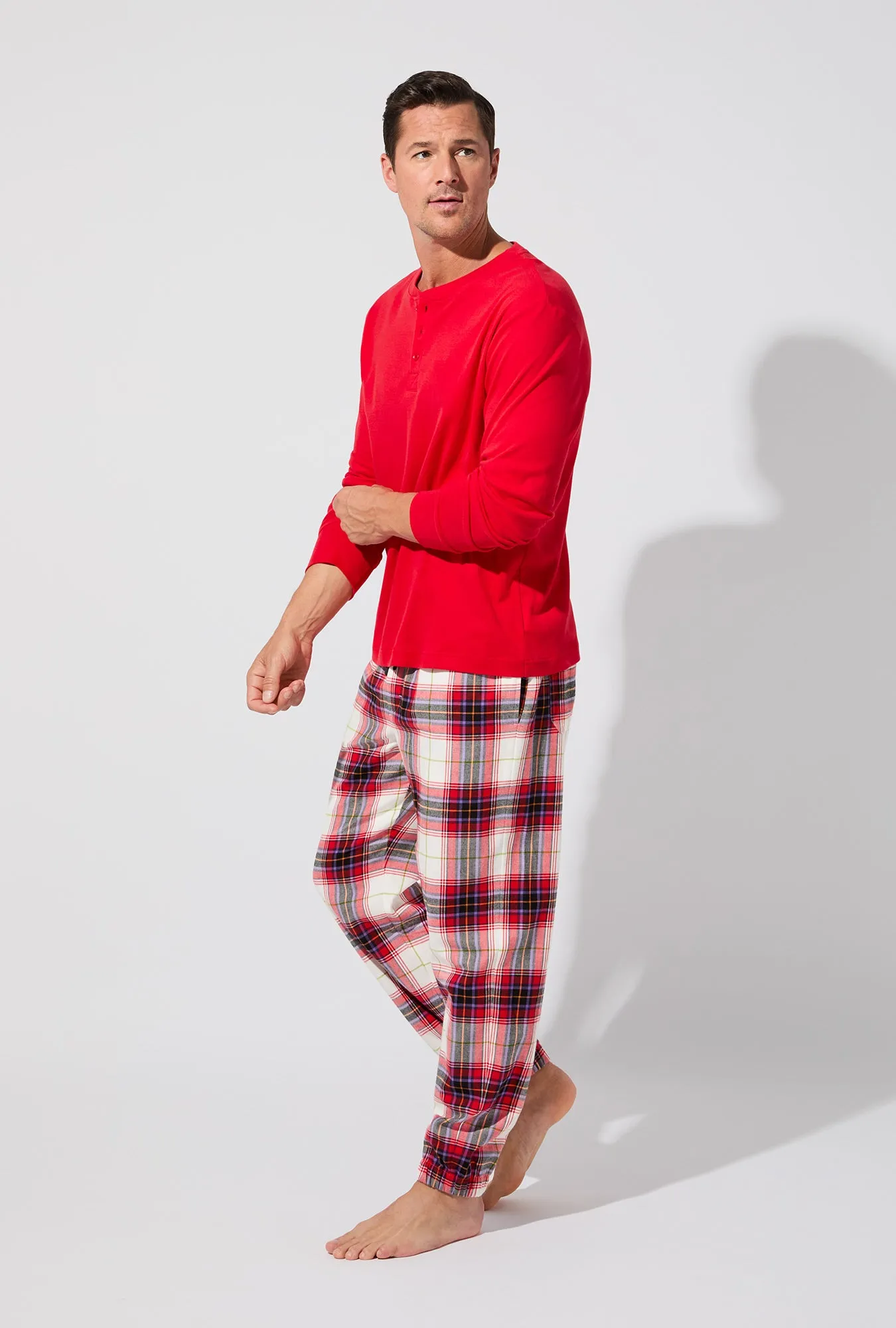 Equestrian Plaid Long Sleeve Henley And Jogger Woven Portuguese Flannel PJ Set sold by BedHead product image thumbnail 3
