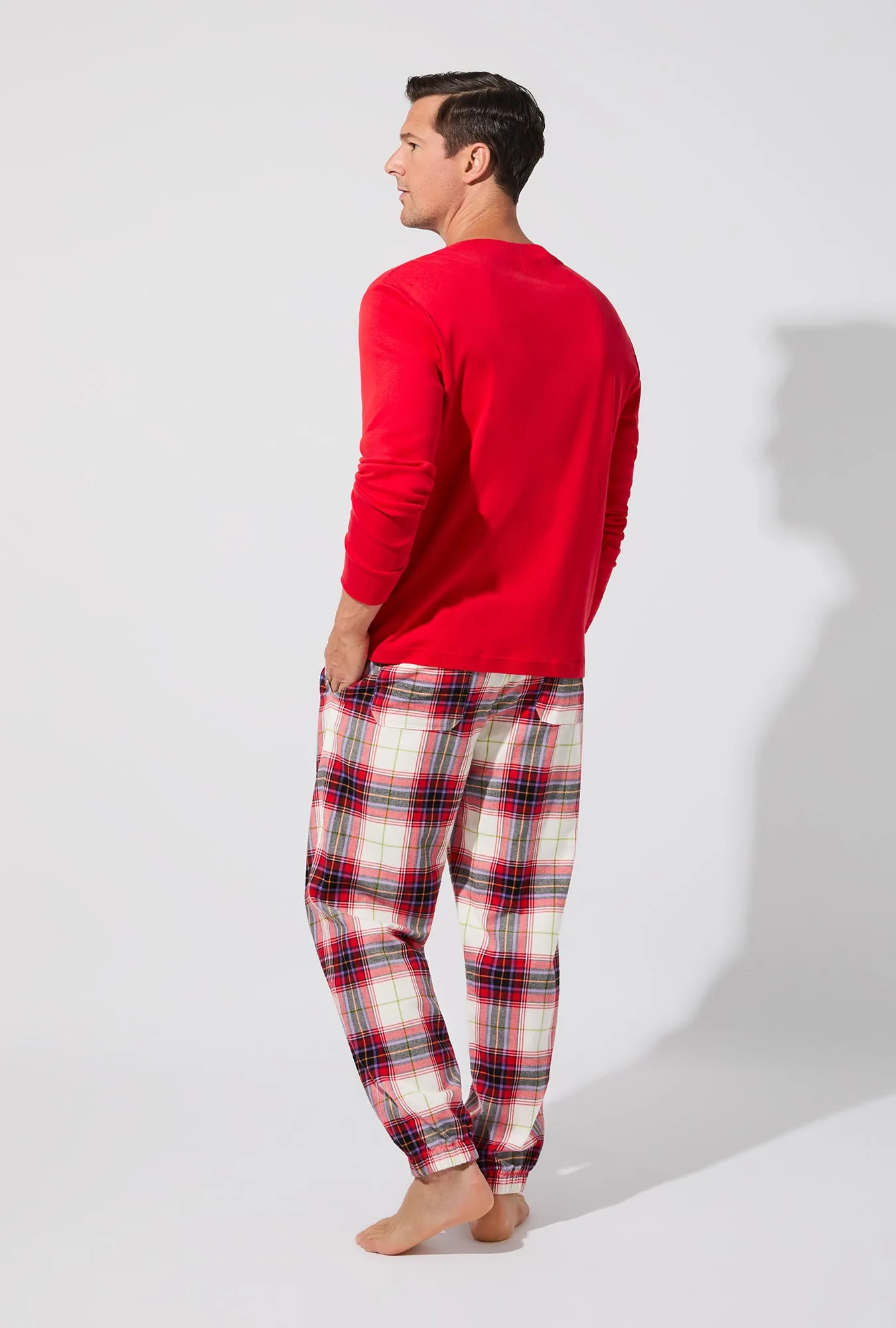 Equestrian Plaid Long Sleeve Henley And Jogger Woven Portuguese Flannel PJ Set sold by BedHead product image thumbnail 4