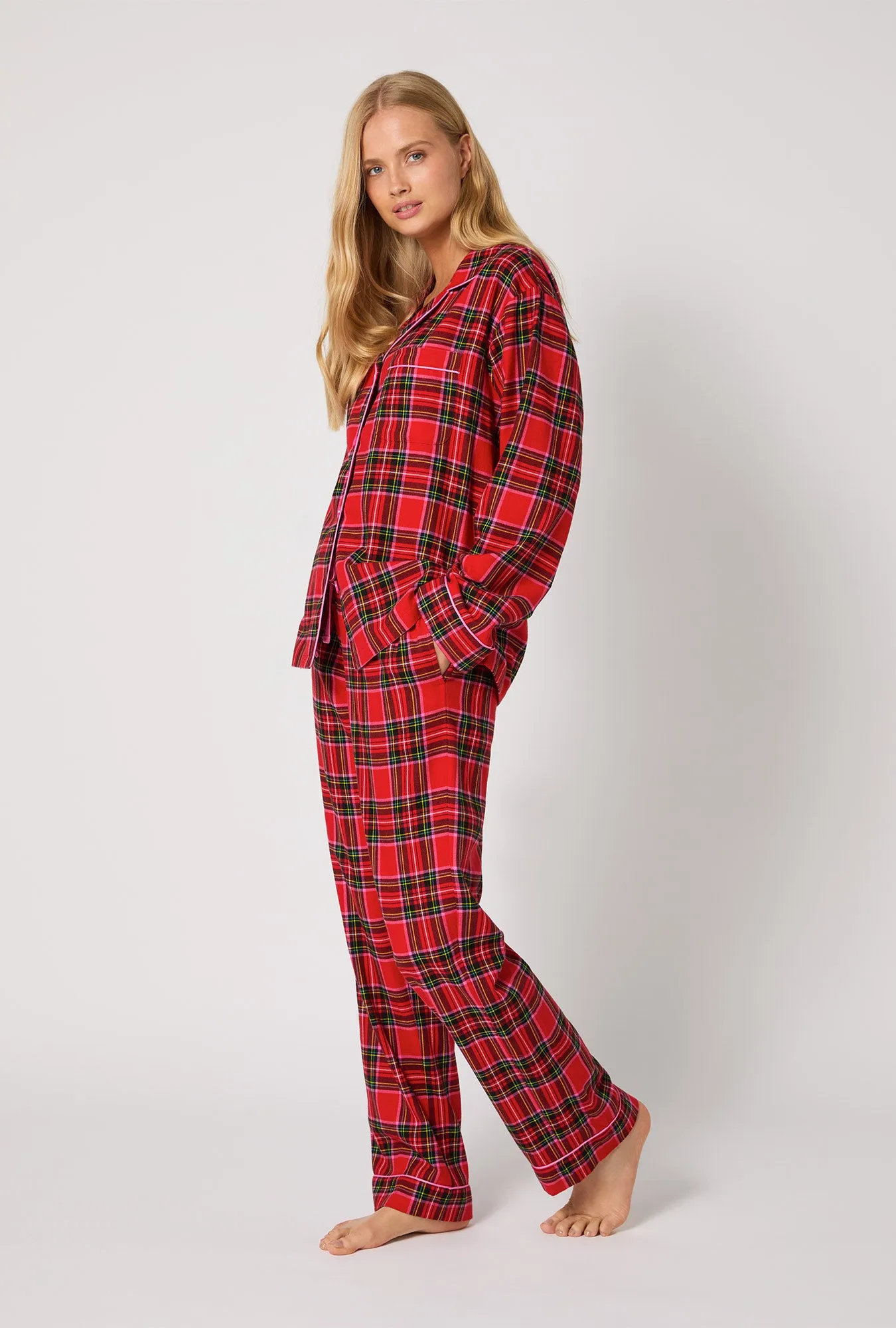BedHead X Trina Turk Christmas Plaid Long Sleeve Classic Woven Portuguese Flannel PJ Set sold by BedHead product image thumbnail 2