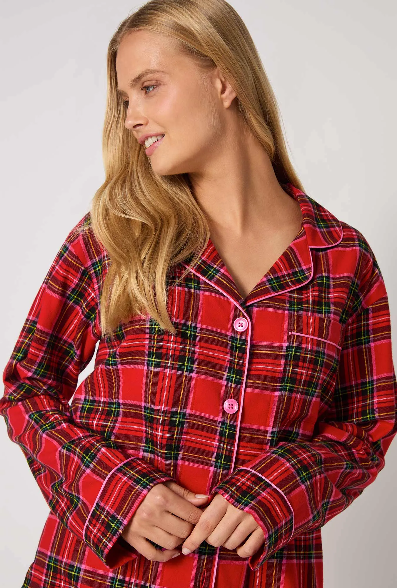 BedHead X Trina Turk Christmas Plaid Long Sleeve Classic Woven Portuguese Flannel PJ Set sold by BedHead product image thumbnail 4