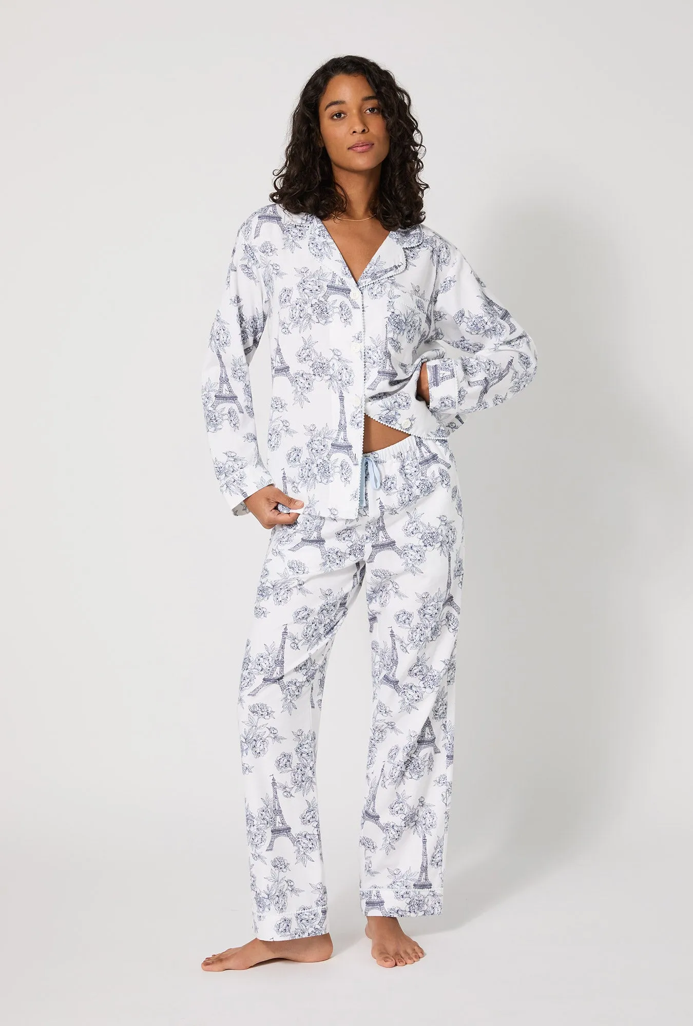 La Belle Eiffel Long Sleeve Classic Woven Portuguese Flannel PJ Set sold by BedHead