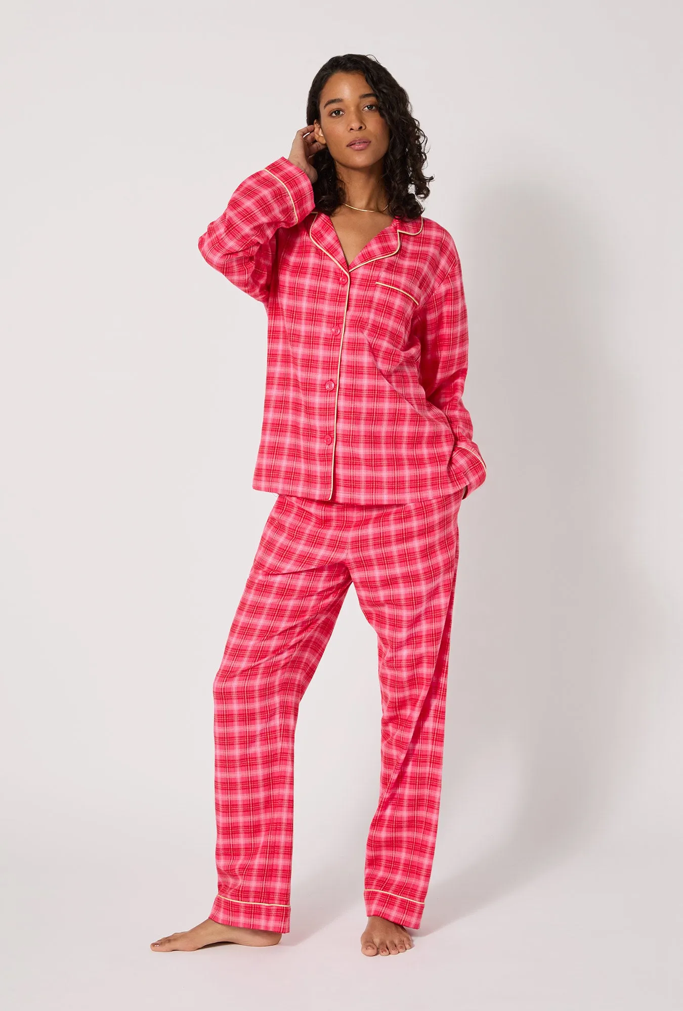 Wonderland Plaid Long Sleeve Classic Woven Portuguese Flannel PJ Set sold by BedHead