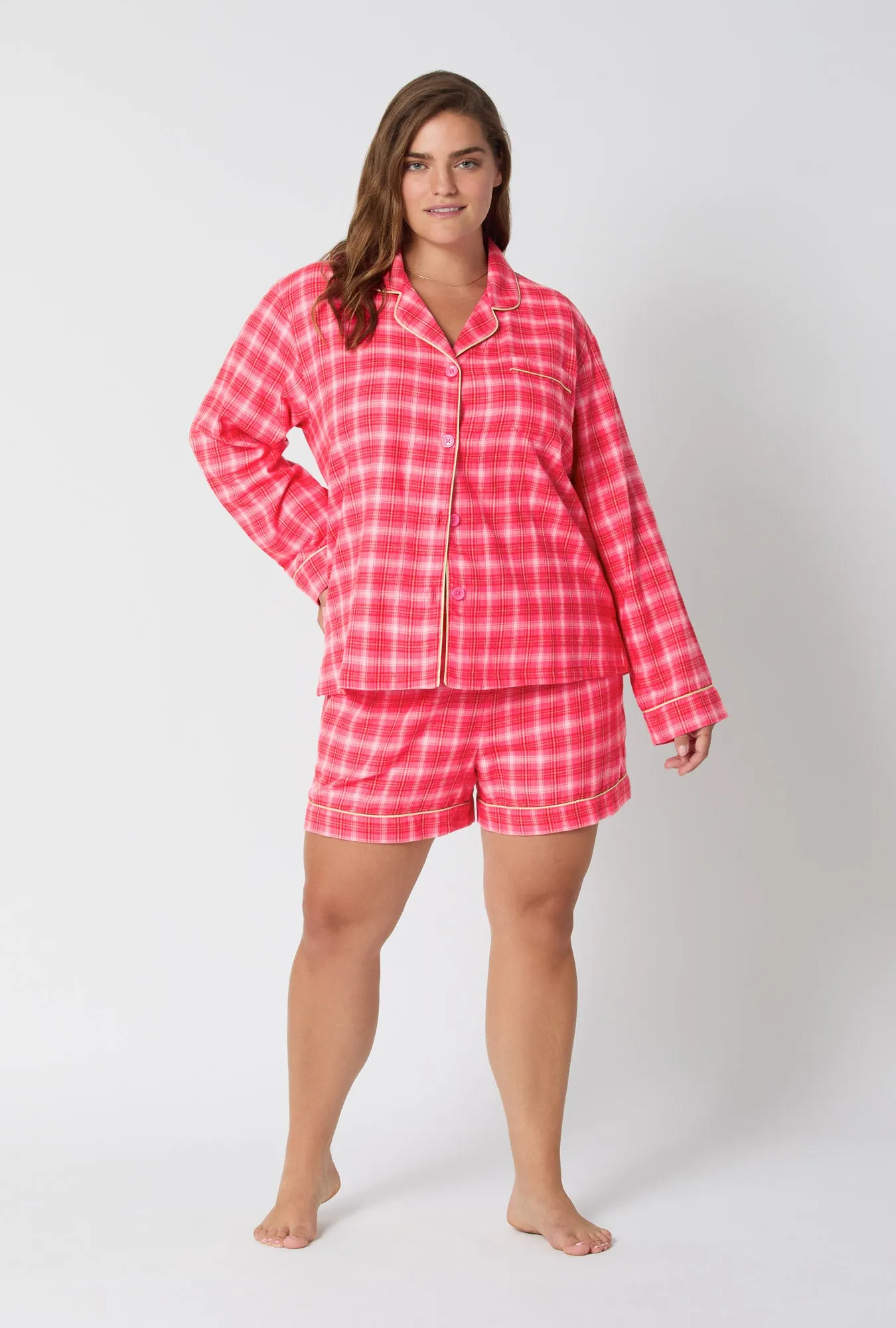 Wonderland Plaid Long Sleeve Classic Shorty Woven Portuguese Flannel PJ Set sold by BedHead product image thumbnail 5