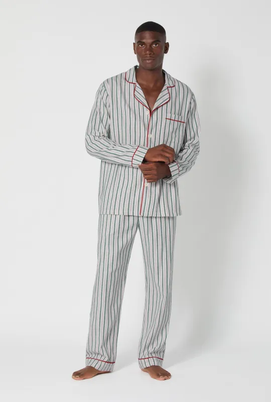 Peppermint Stripe Men's Long Sleeve Classic Woven Portuguese Flannel PJ Set sold by BedHead