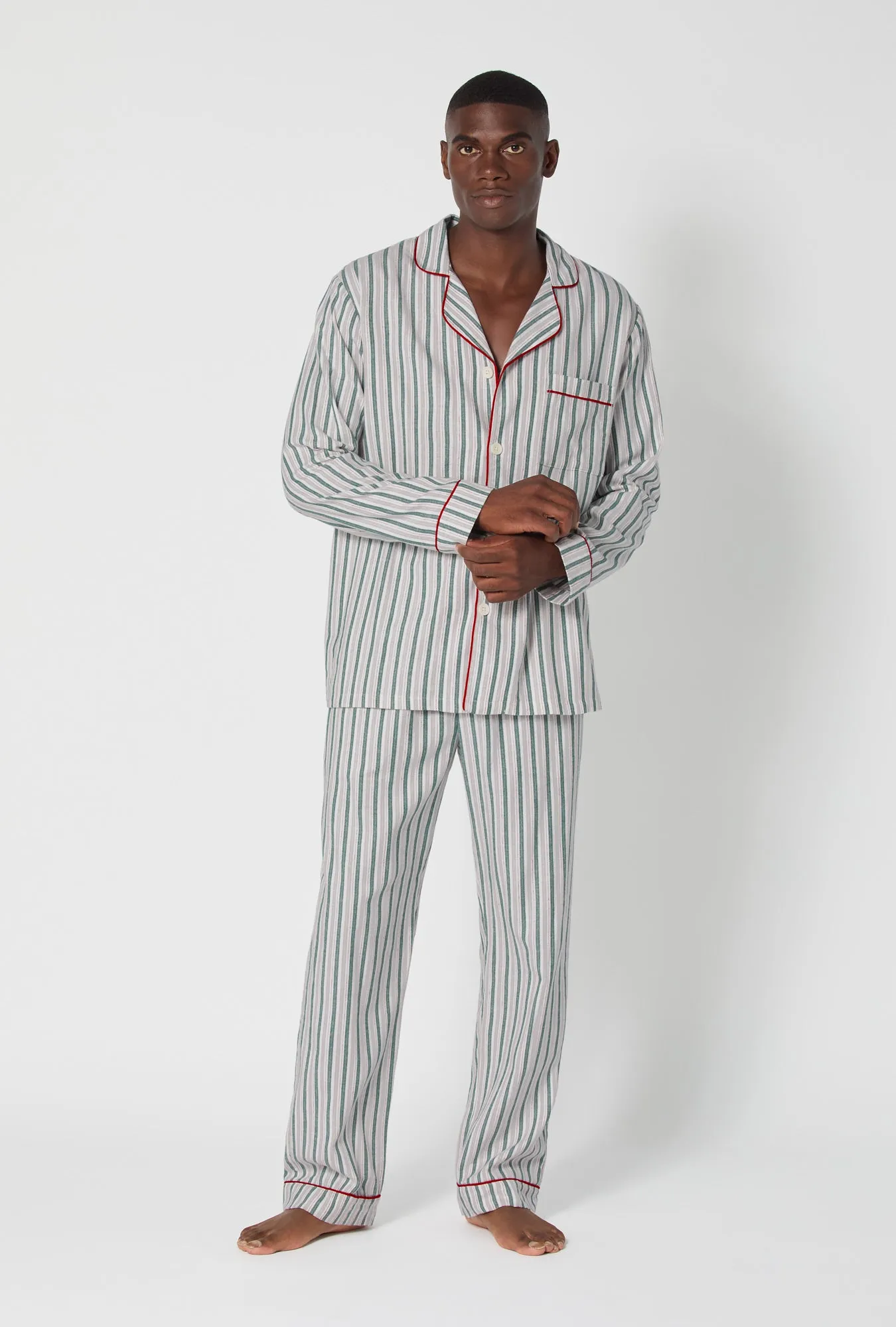 Peppermint Stripe Men's Long Sleeve Classic Woven Portuguese Flannel PJ Set sold by BedHead