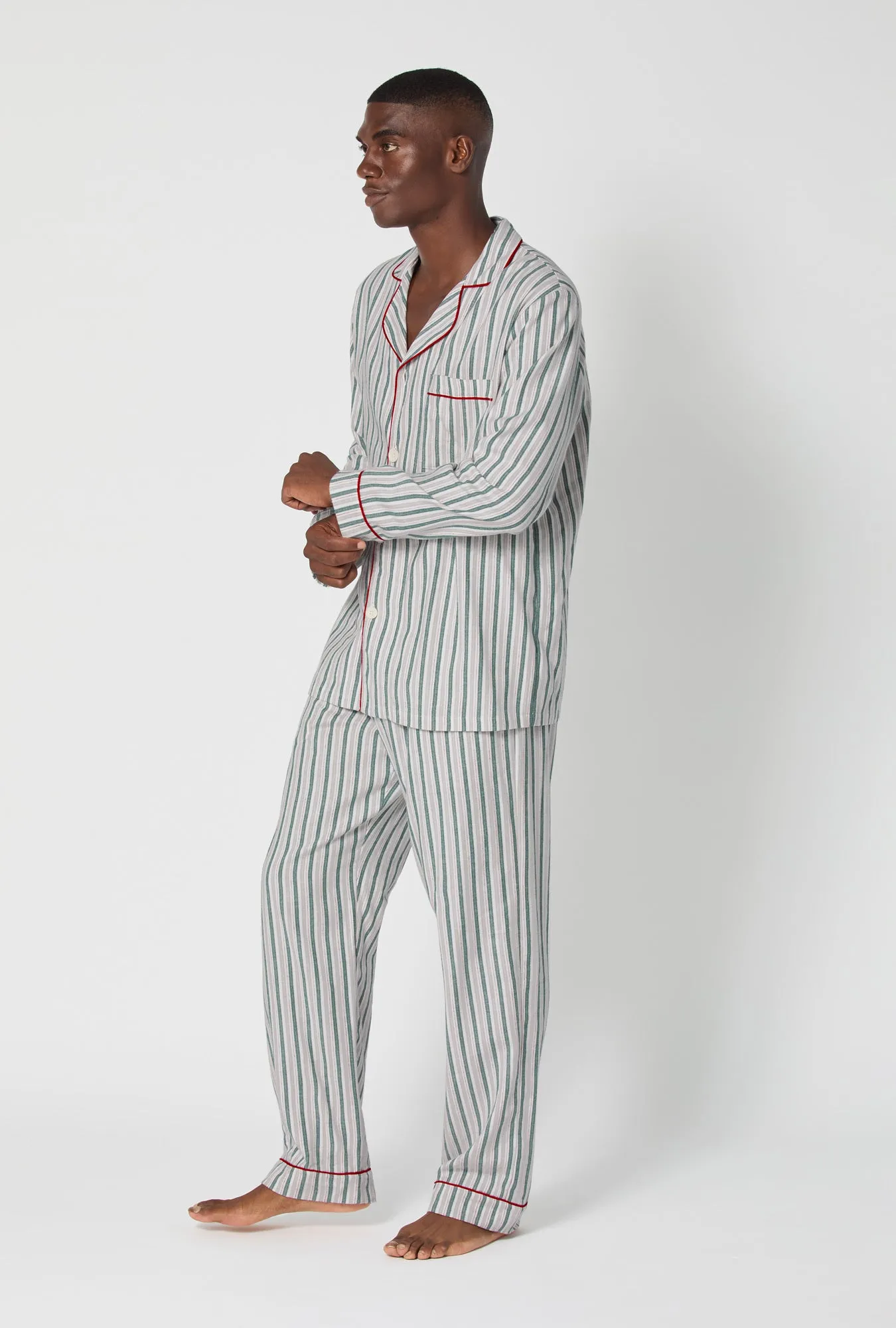 Peppermint Stripe Men's Long Sleeve Classic Woven Portuguese Flannel PJ Set sold by BedHead product image thumbnail 2