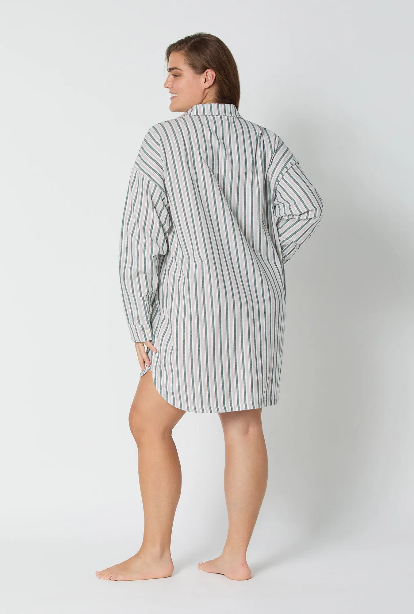 Peppermint Stripe High Low Woven Portuguese Flannel Boyfriend Shirt sold by BedHead product image thumbnail 5