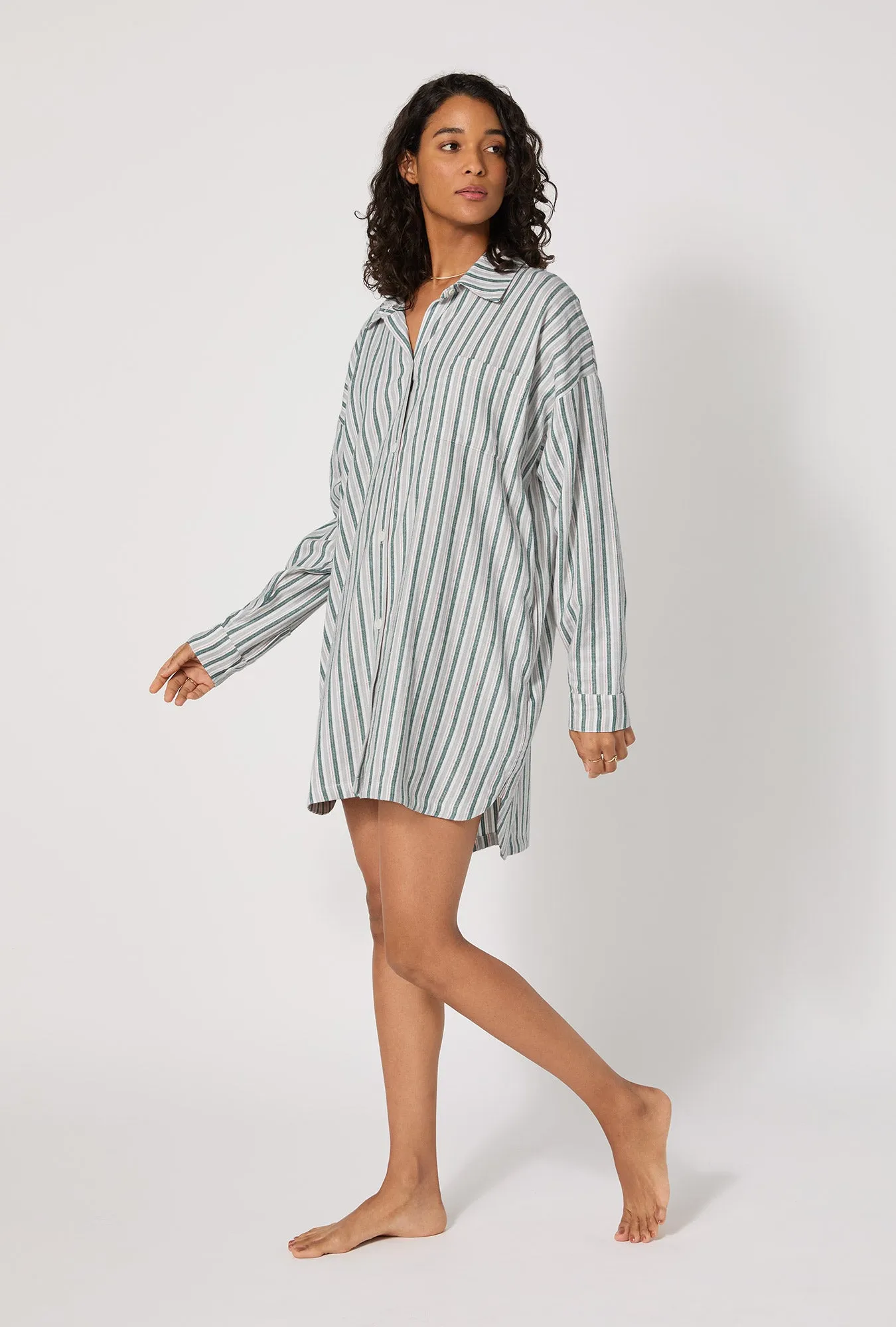 Peppermint Stripe High Low Woven Portuguese Flannel Boyfriend Shirt sold by BedHead product image thumbnail 2