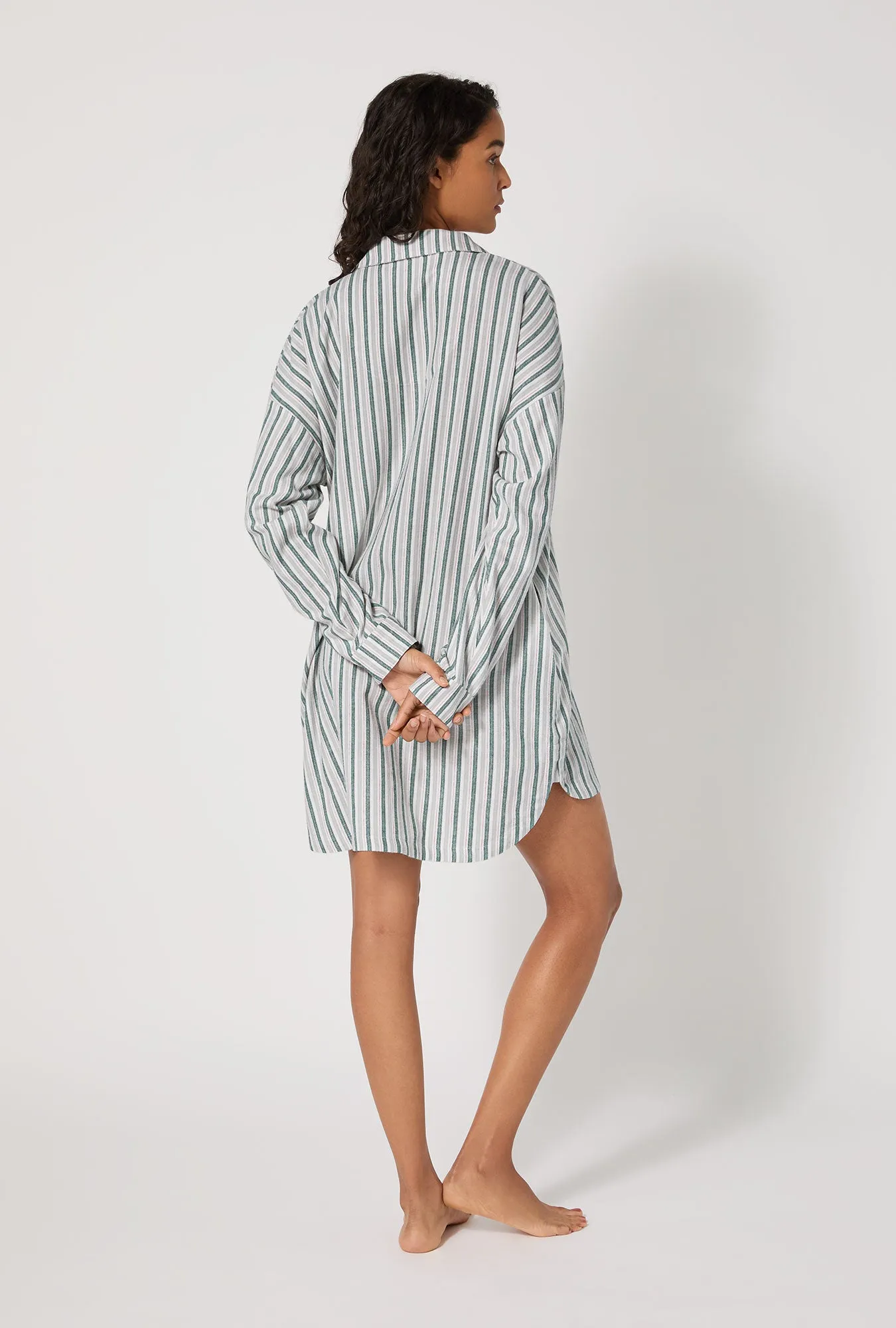 Peppermint Stripe High Low Woven Portuguese Flannel Boyfriend Shirt sold by BedHead product image thumbnail 3
