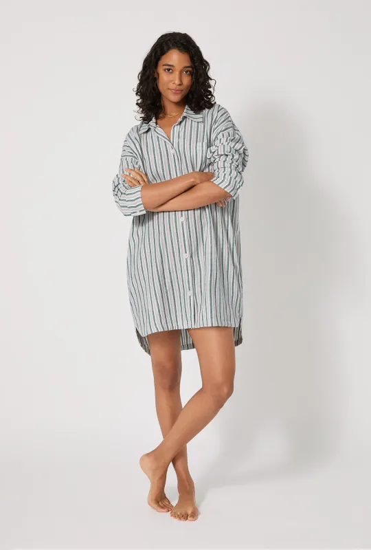 Peppermint Stripe High Low Woven Portuguese Flannel Boyfriend Shirt made by BedHead