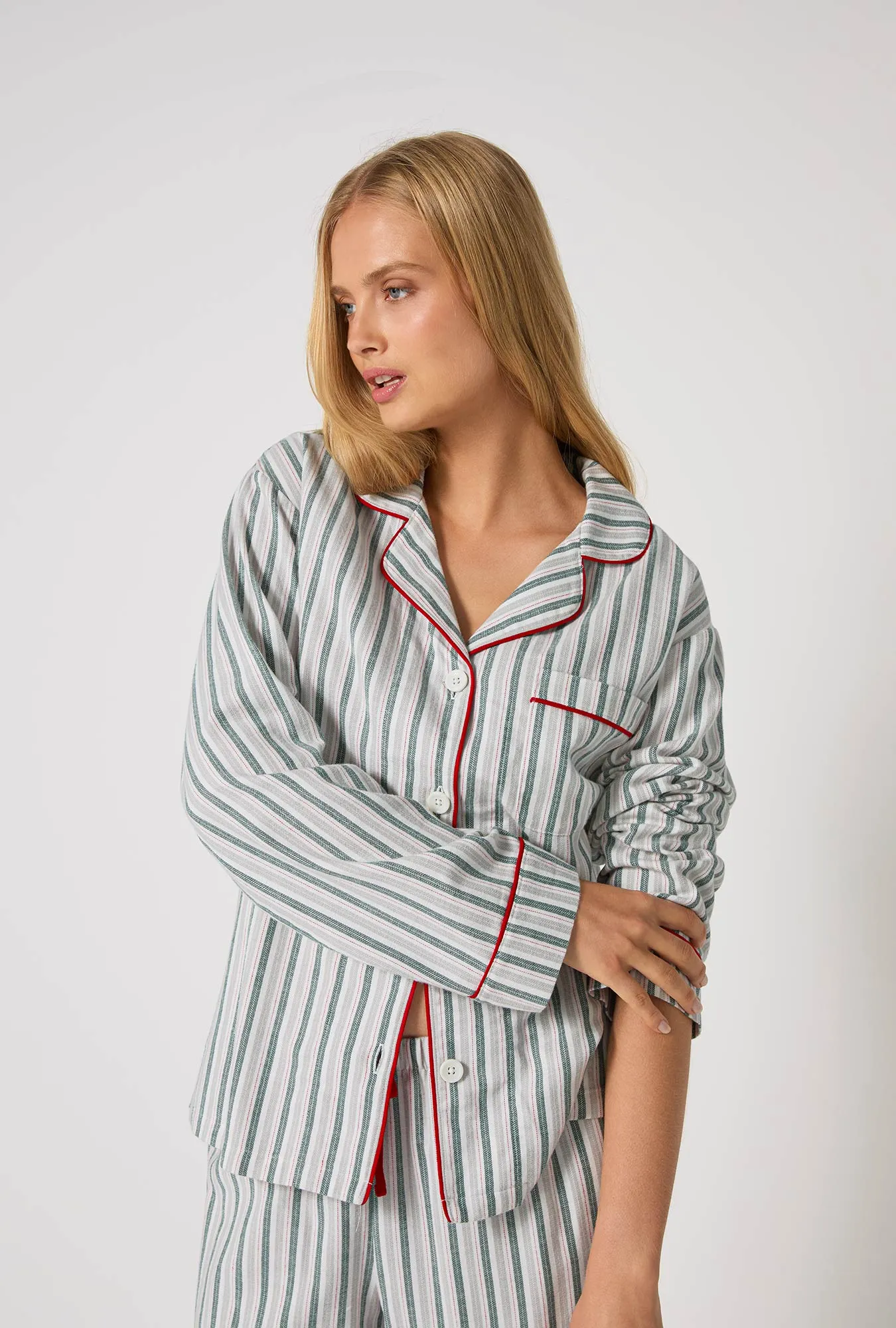 Peppermint Stripe Long Sleeve Classic Woven Portuguese Flannel PJ Set sold by BedHead product image thumbnail 4