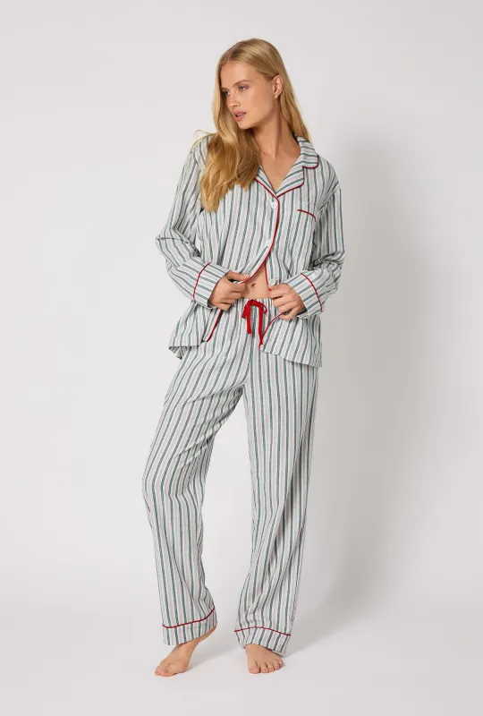 Peppermint Stripe Long Sleeve Classic Woven Portuguese Flannel PJ Set sold by BedHead