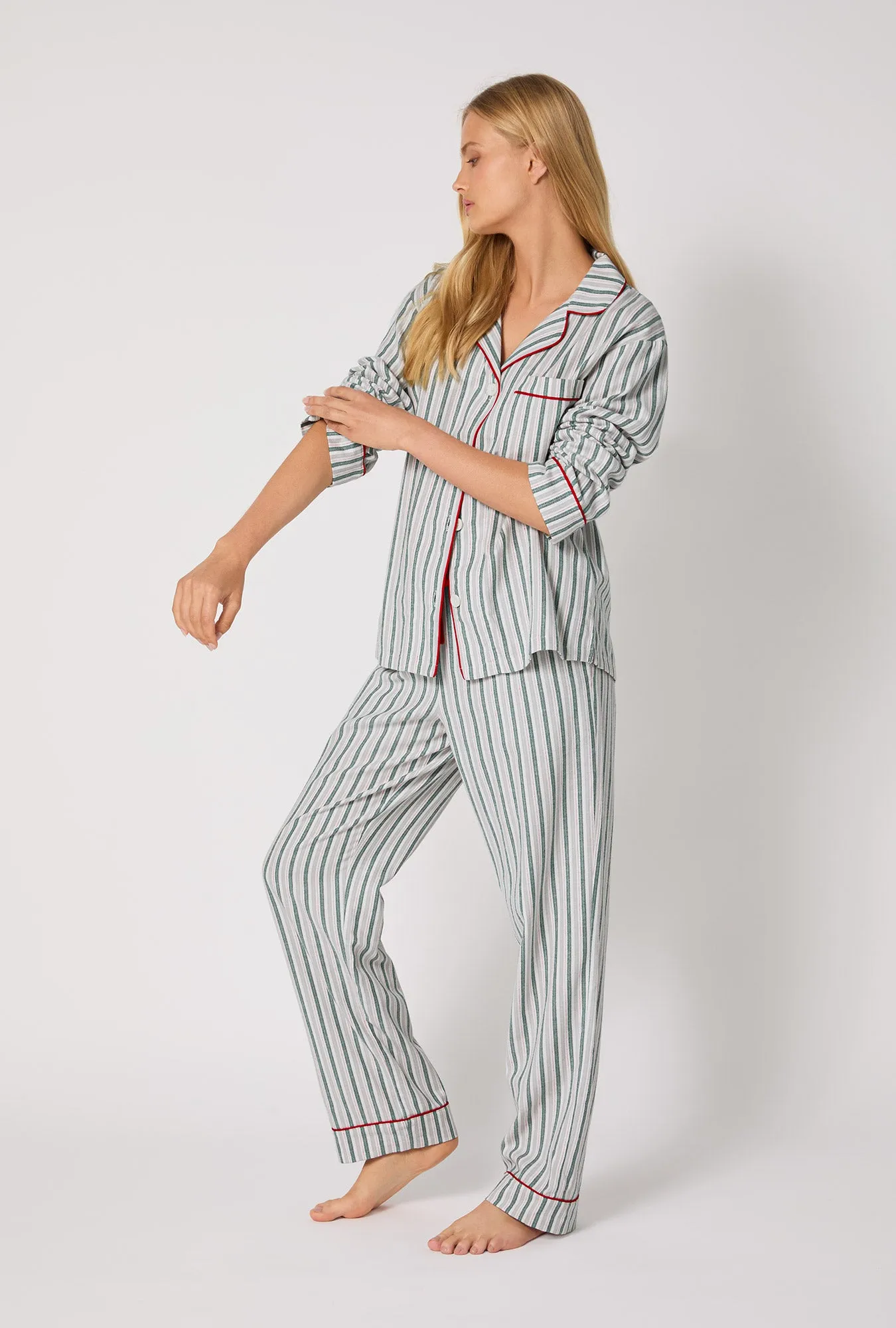 Peppermint Stripe Long Sleeve Classic Woven Portuguese Flannel PJ Set sold by BedHead product image thumbnail 2