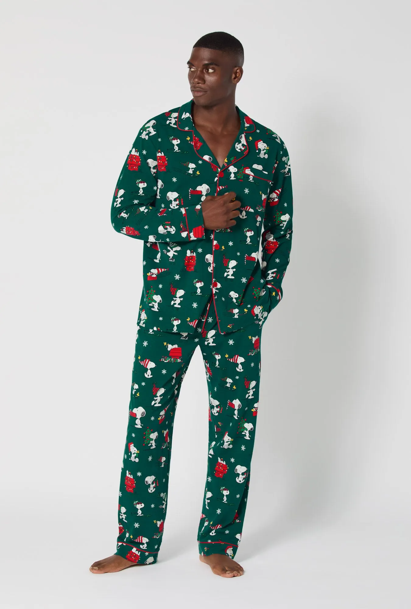 ®Snoopy's Holiday Fun Men's Long Sleeve Classic Stretch Jersey Pj Set sold by BedHead product image thumbnail 3