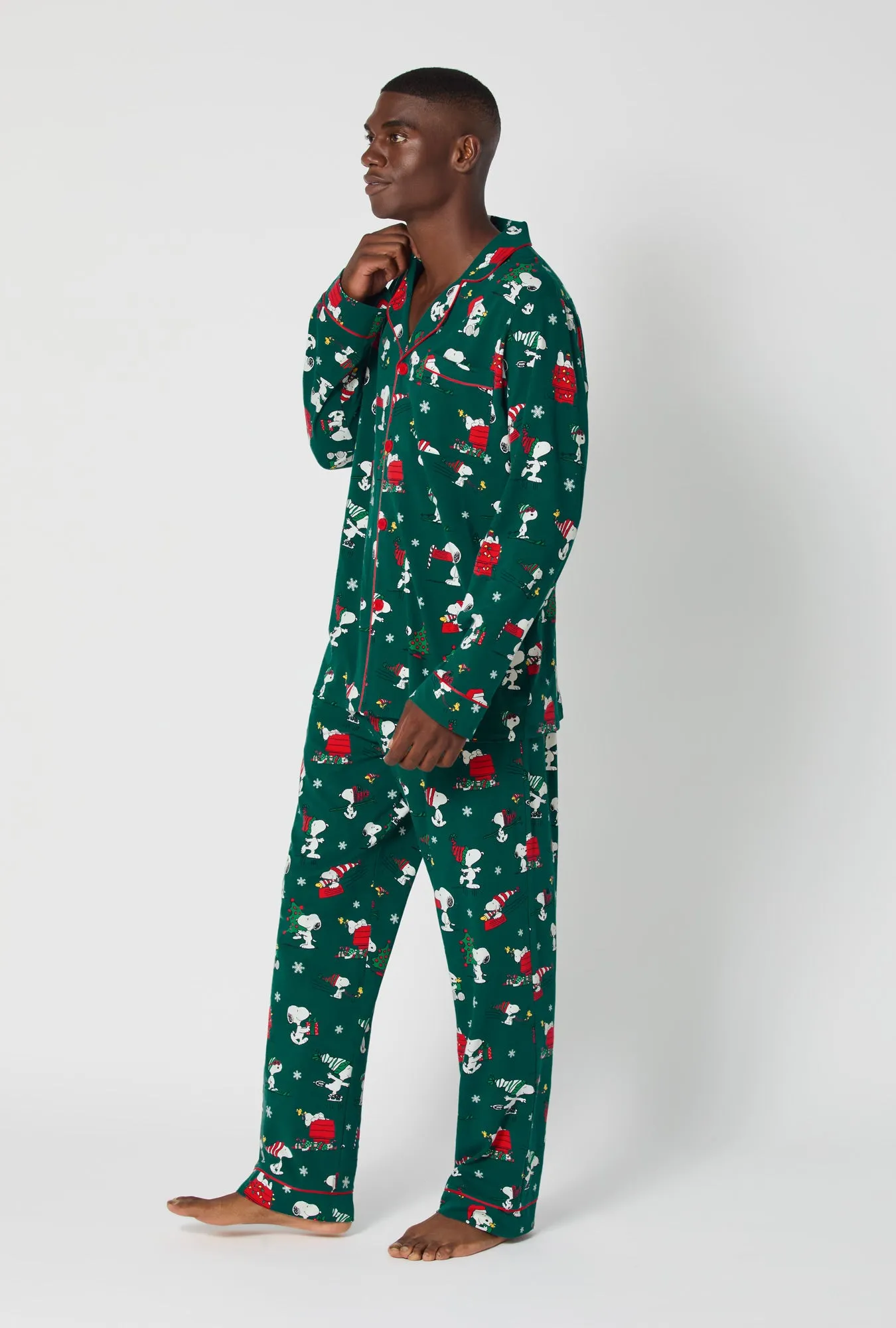 ®Snoopy's Holiday Fun Men's Long Sleeve Classic Stretch Jersey Pj Set sold by BedHead product image thumbnail 4