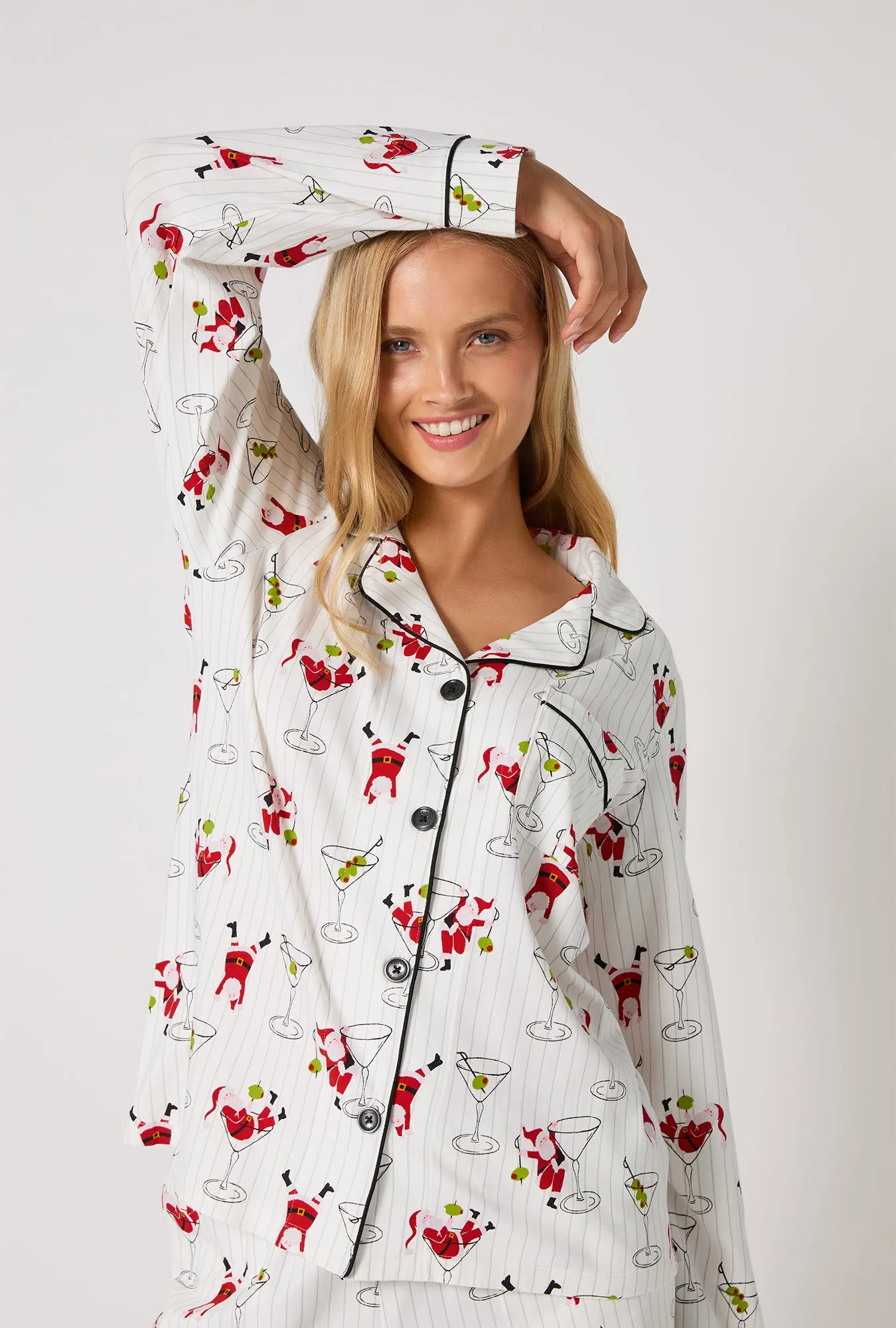 Tipsy Santa Long Sleeve Classic Stretch Jersey Shorty Pj Set sold by BedHead product image thumbnail 4